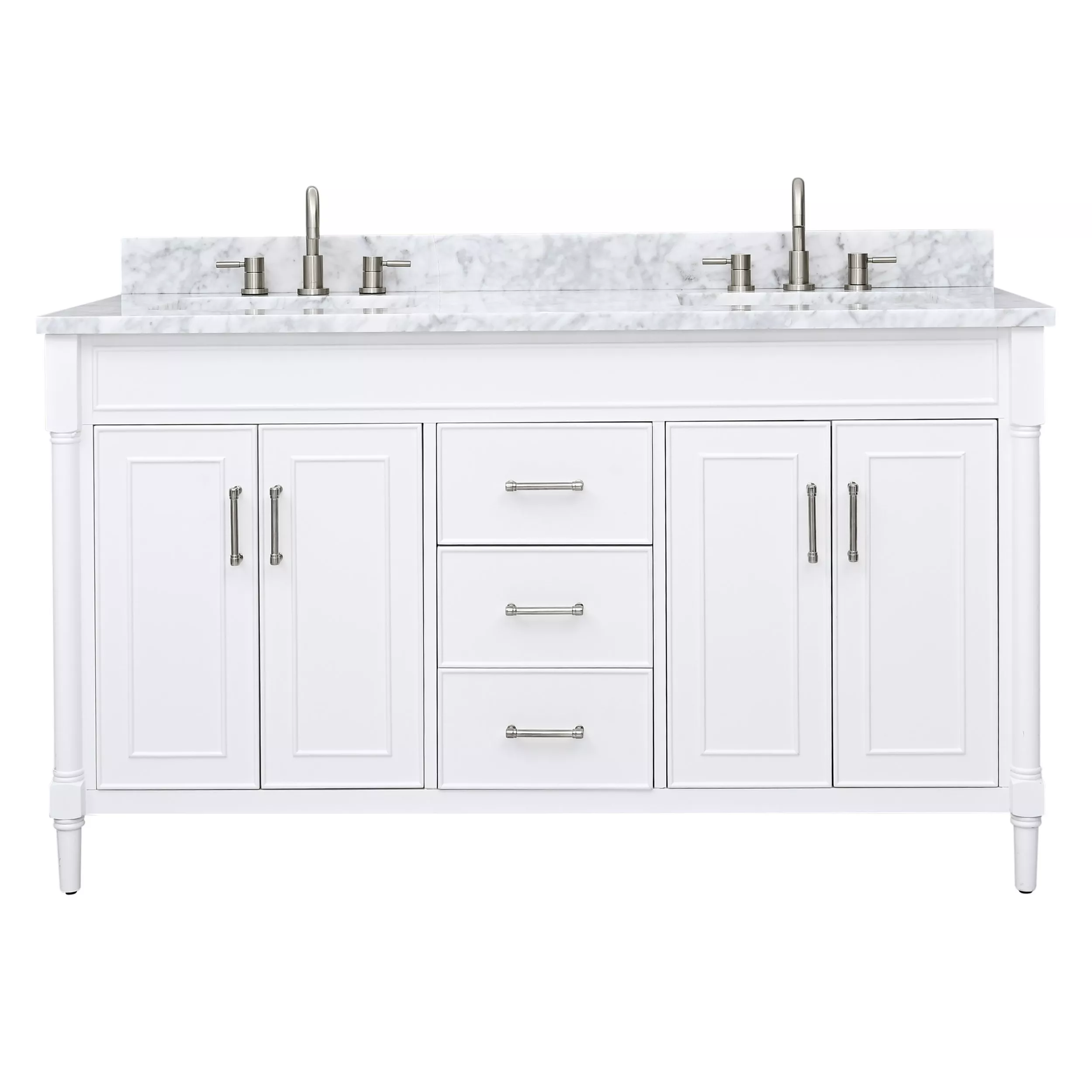 Bethany 61 in. White Double Vanity with Carrara Marble Top Floor and