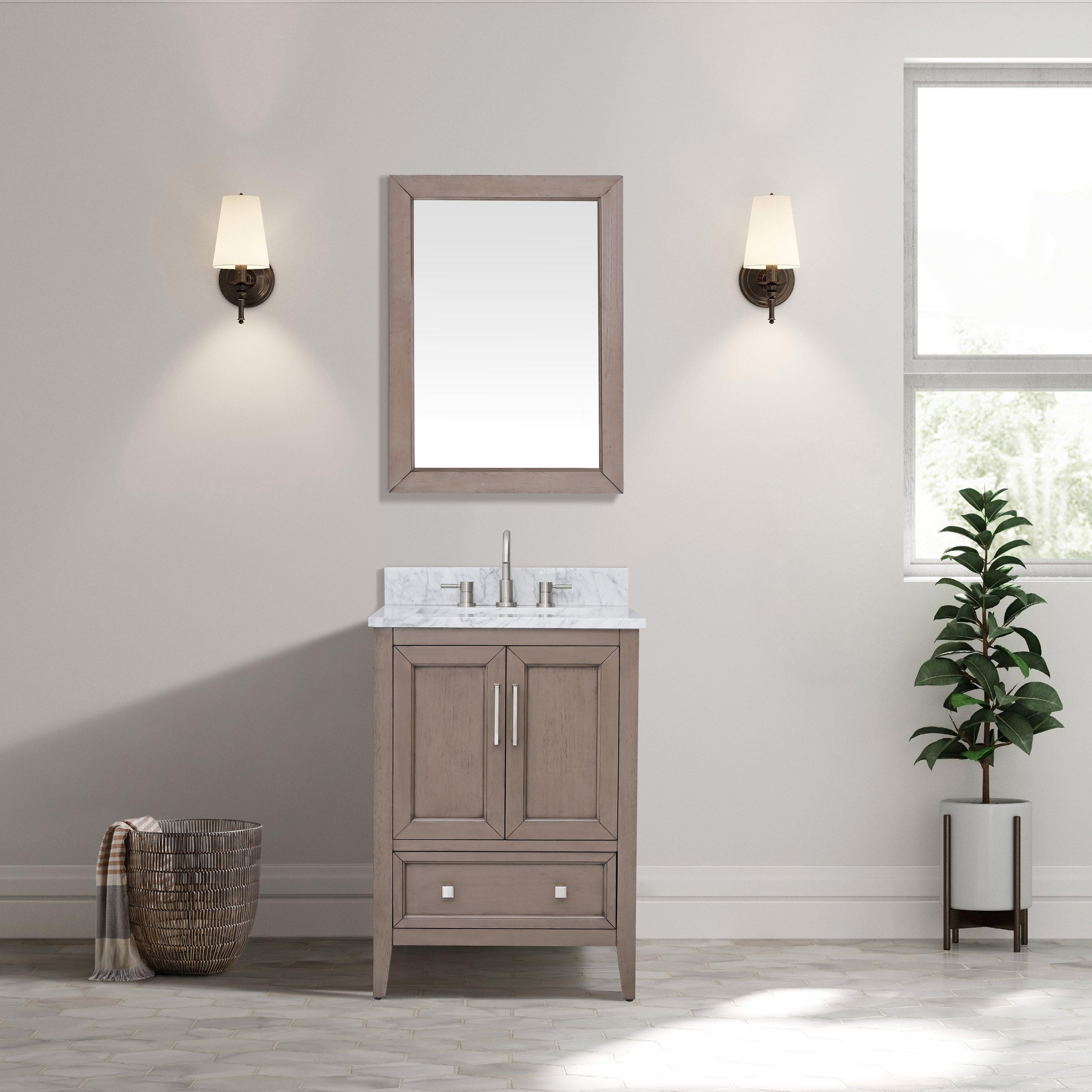 Everly 25 in. Gray Oak Vanity with Carrara Marble Top
