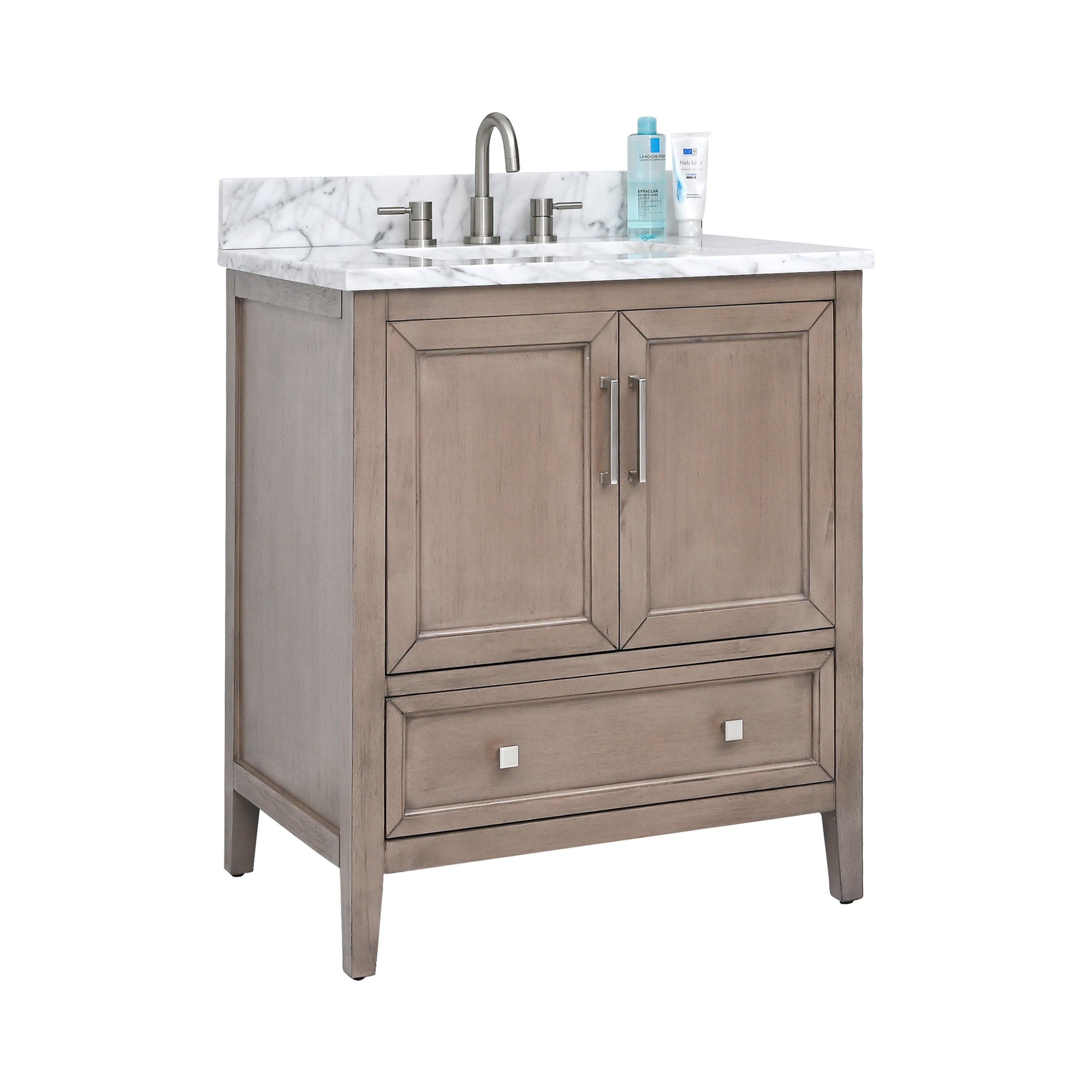 Everly 31 in. Gray Oak Vanity with Carrara Marble Top
