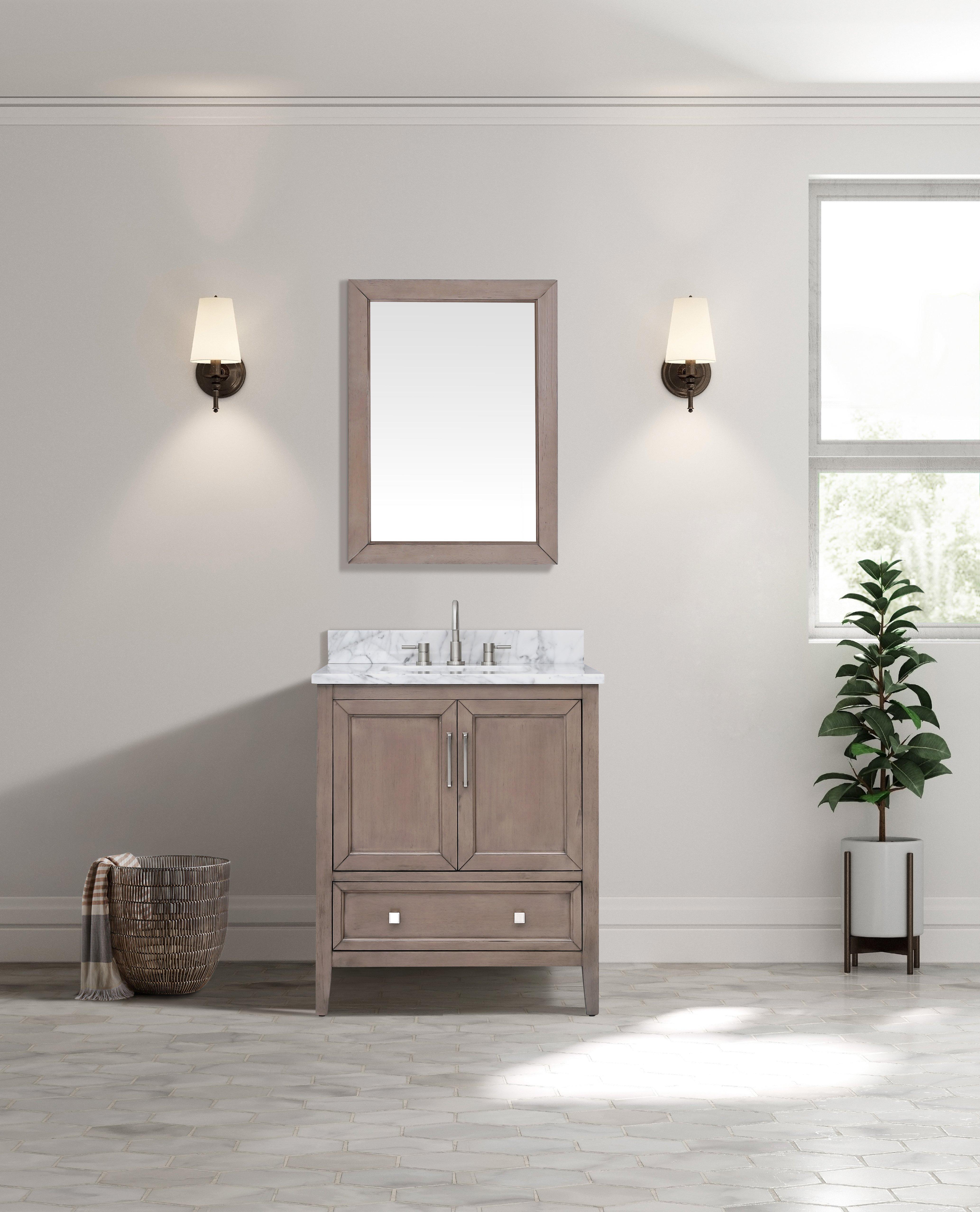 Everly 31 in. Gray Oak Vanity with Carrara Marble Top