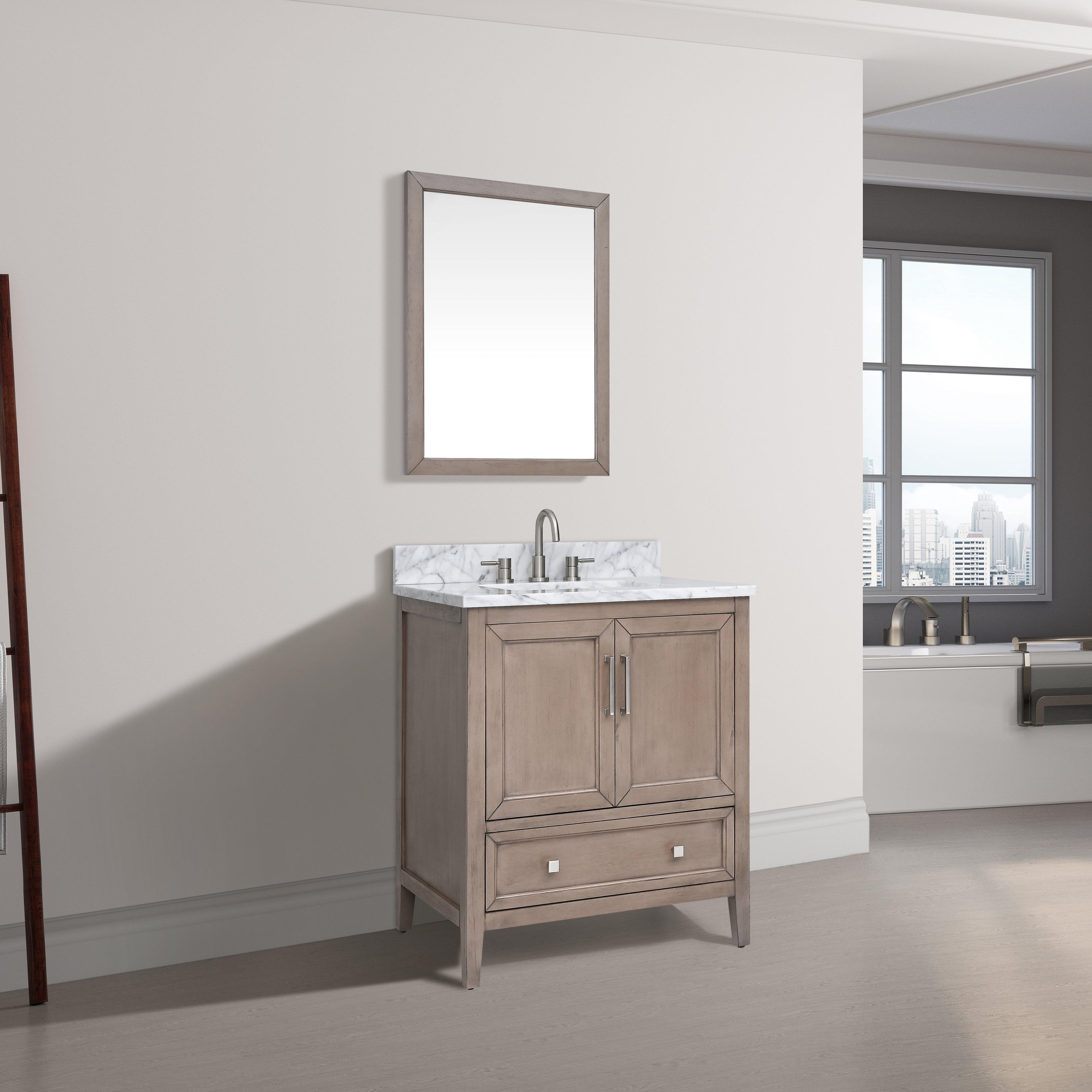 Everly 31 in. Gray Oak Vanity with Carrara Marble Top