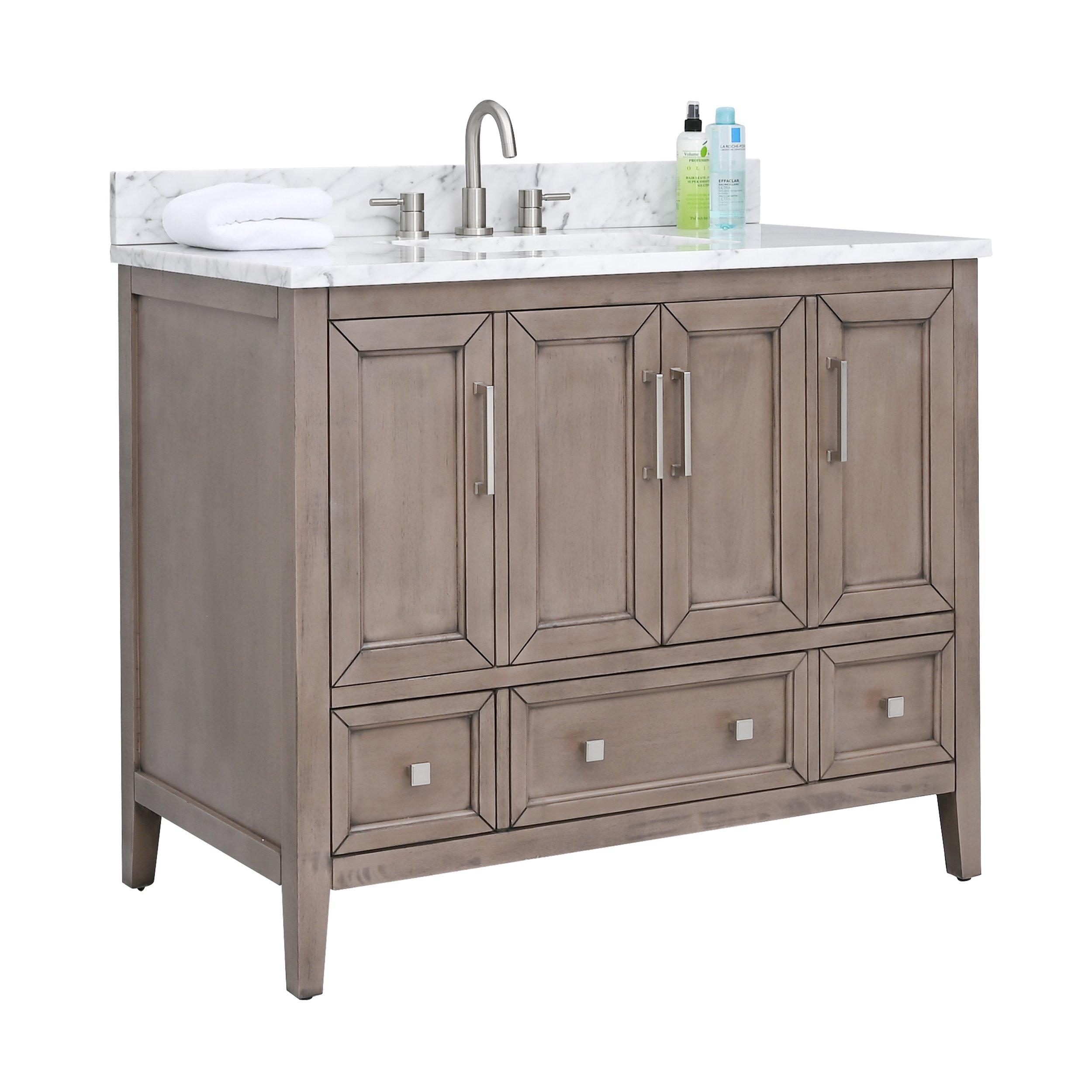 Everly 43 in. Gray Oak Vanity with Carrara Marble Top