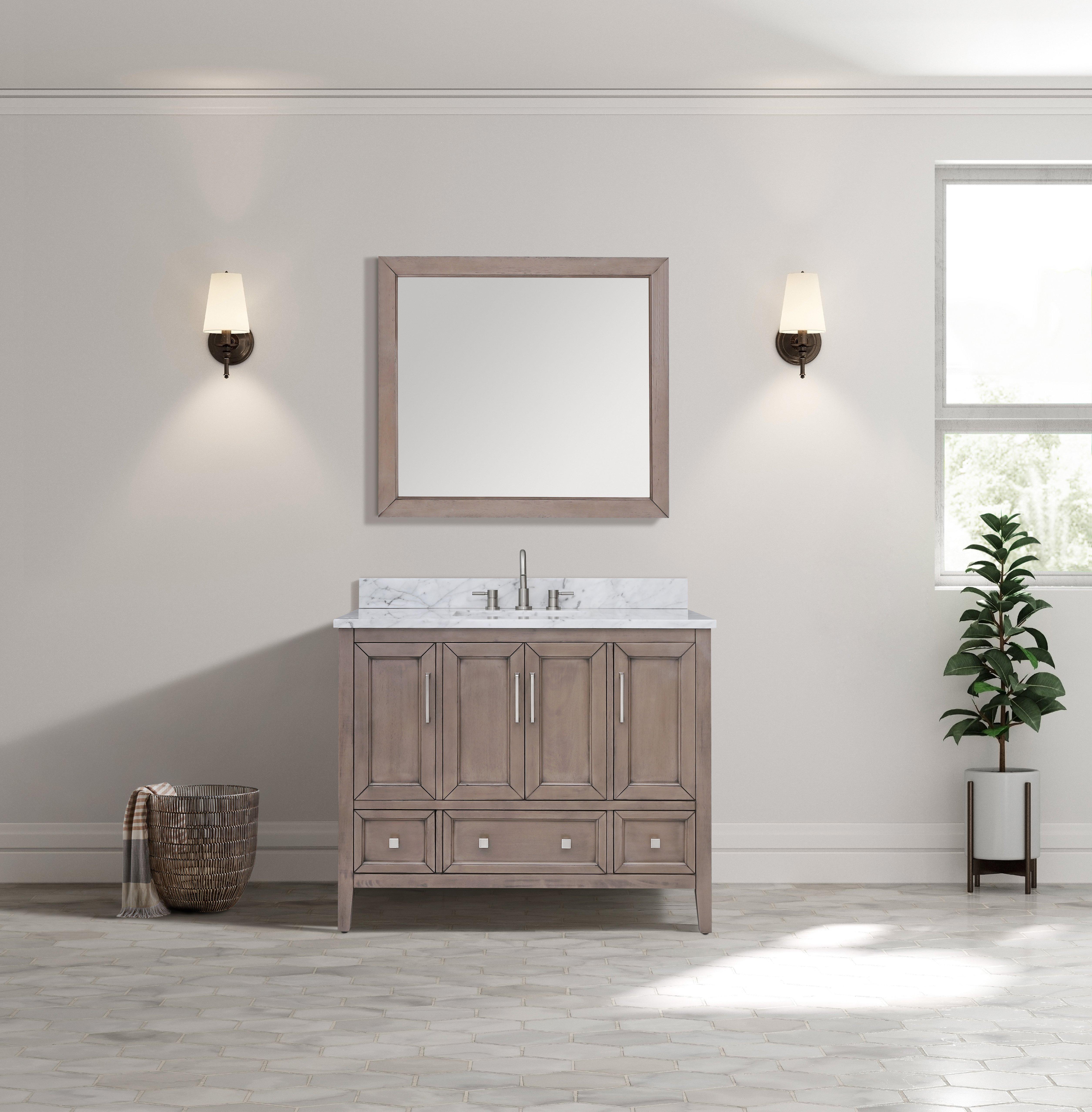 Everly 43 in. Gray Oak Vanity with Carrara Marble Top