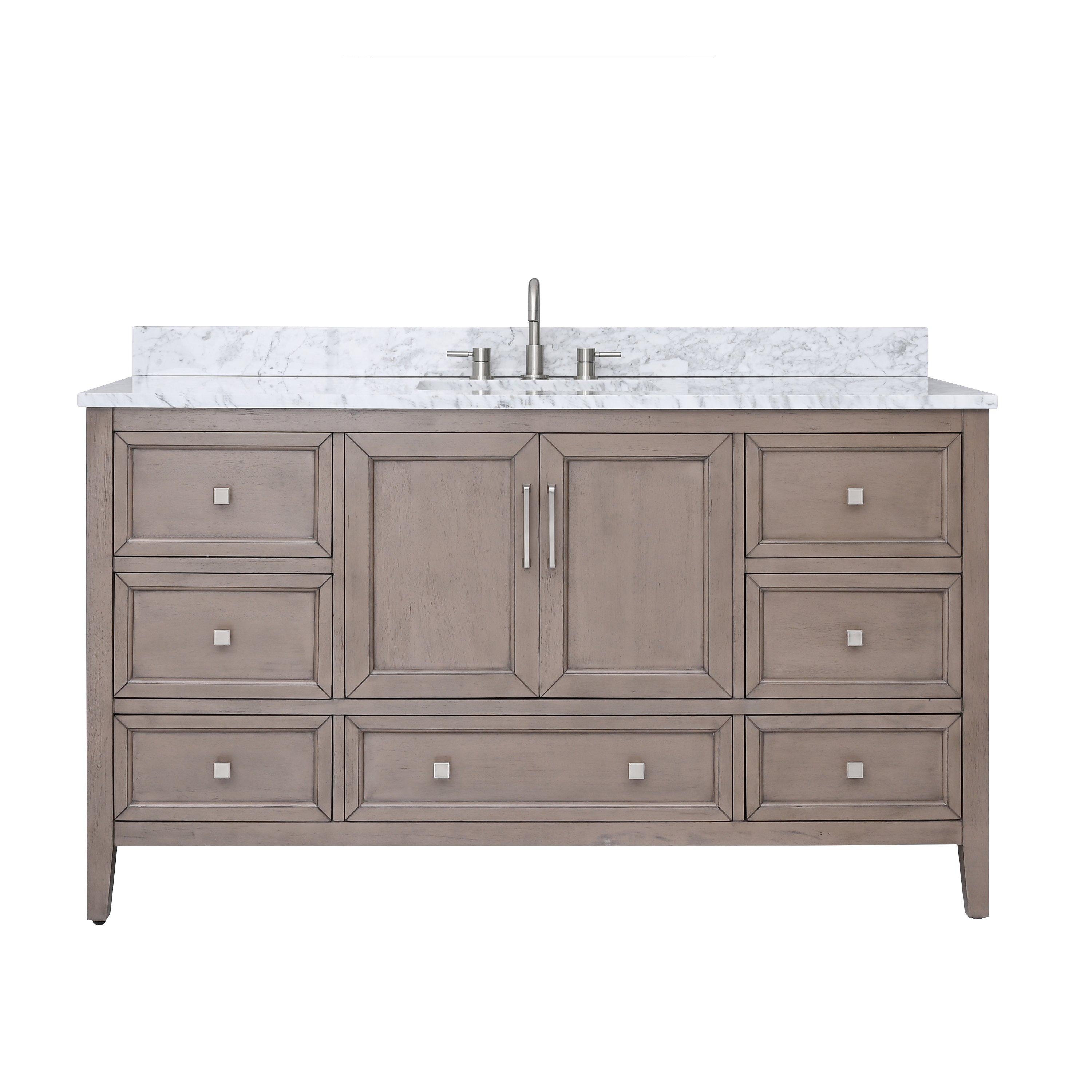 Everly 60 in. Gray Oak Vanity with Carrara Marble Top Floor and Decor