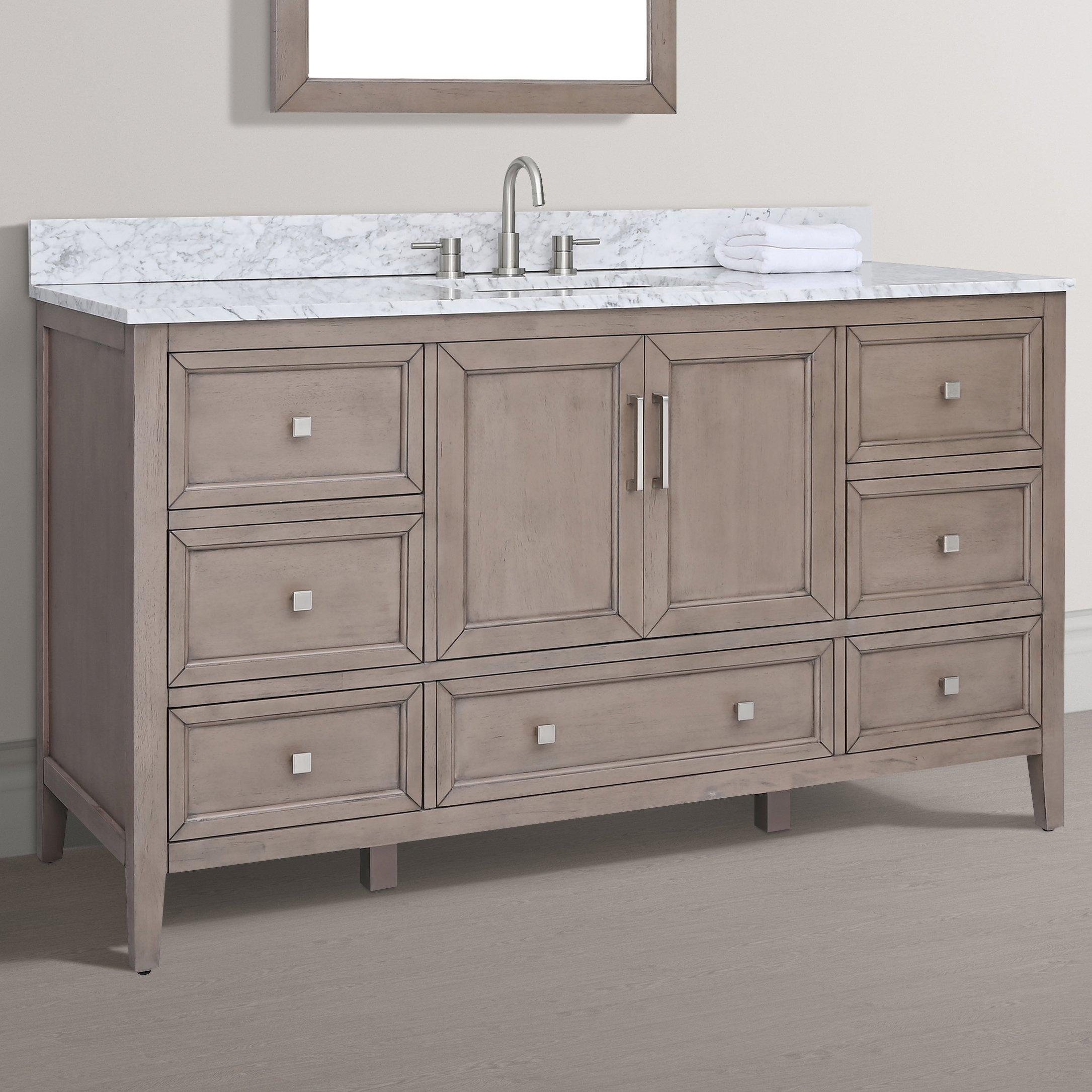 Everly 60 in. Gray Oak Vanity with Carrara Marble Top