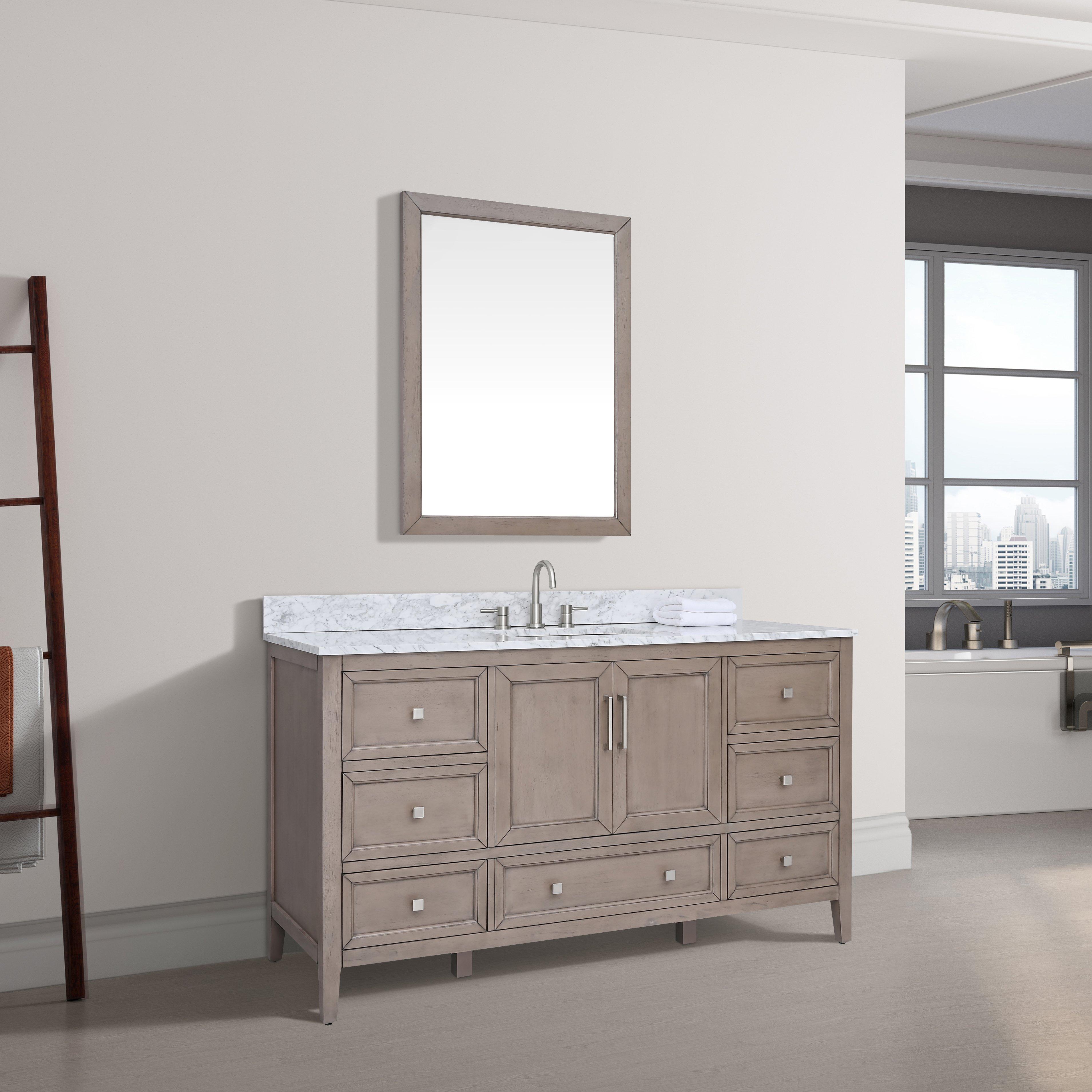 Everly 60 in. Gray Oak Vanity with Carrara Marble Top