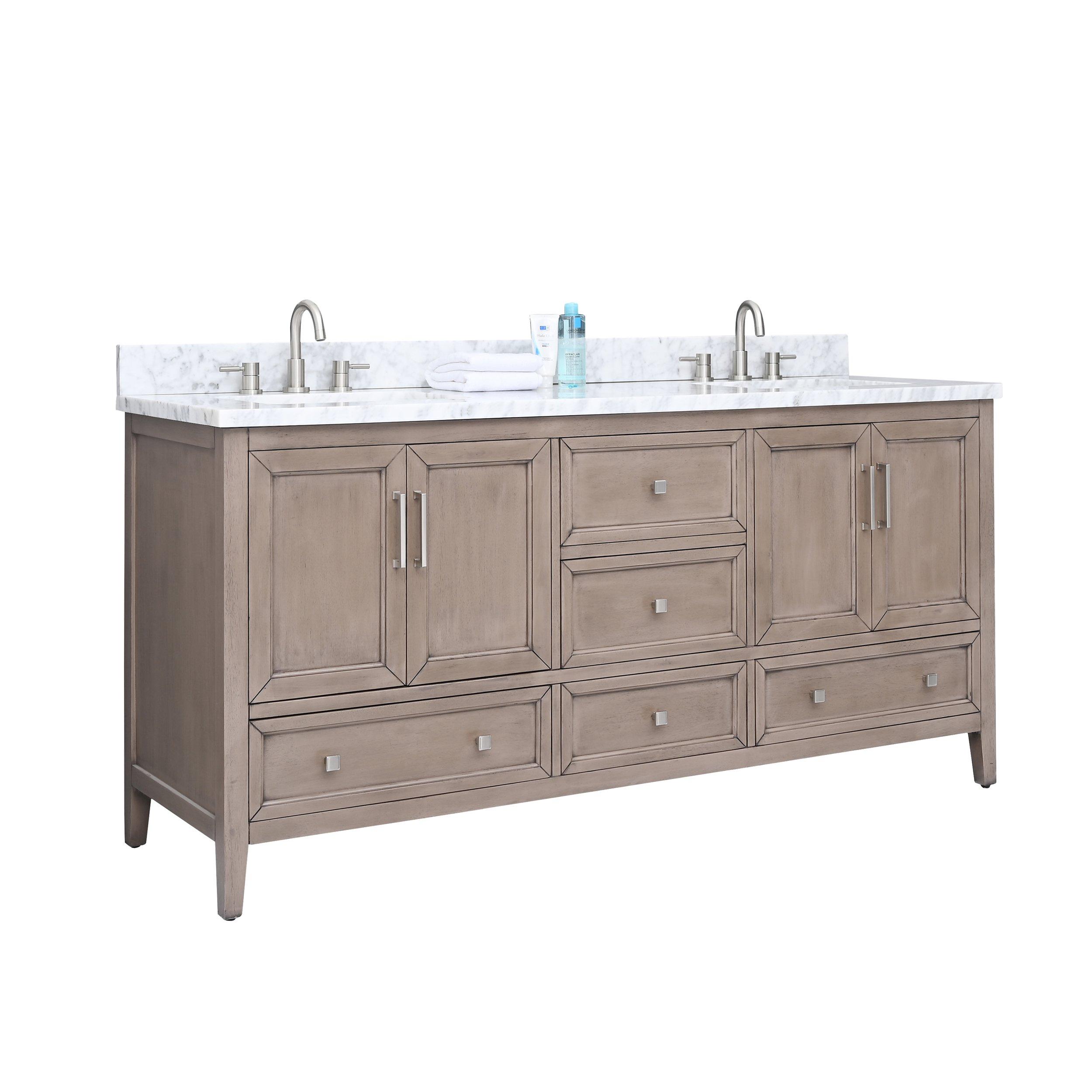 Everly 73 in. Gray Oak Double Vanity with Carrara Marble Top