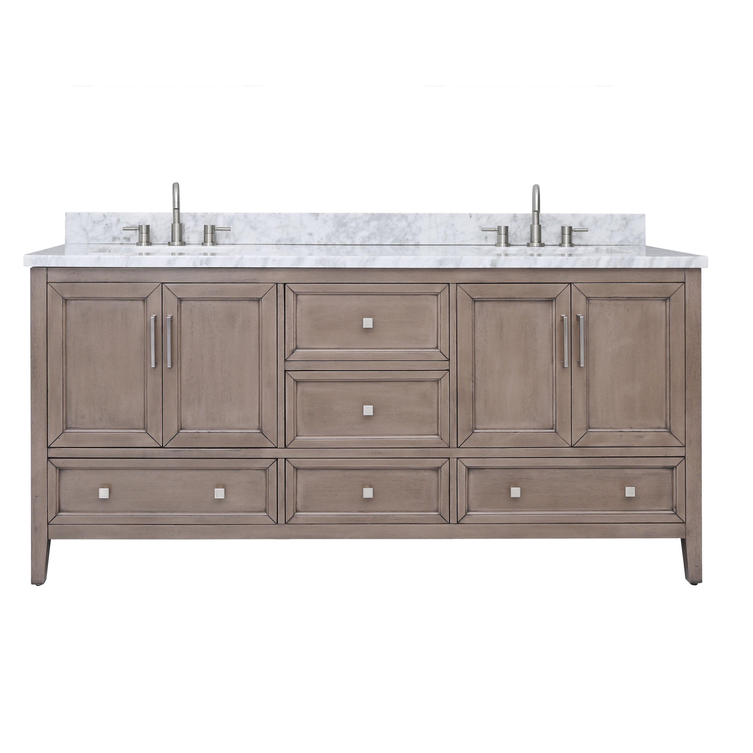 Everly 73 in. Gray Oak Double Vanity with Carrara Marble Top