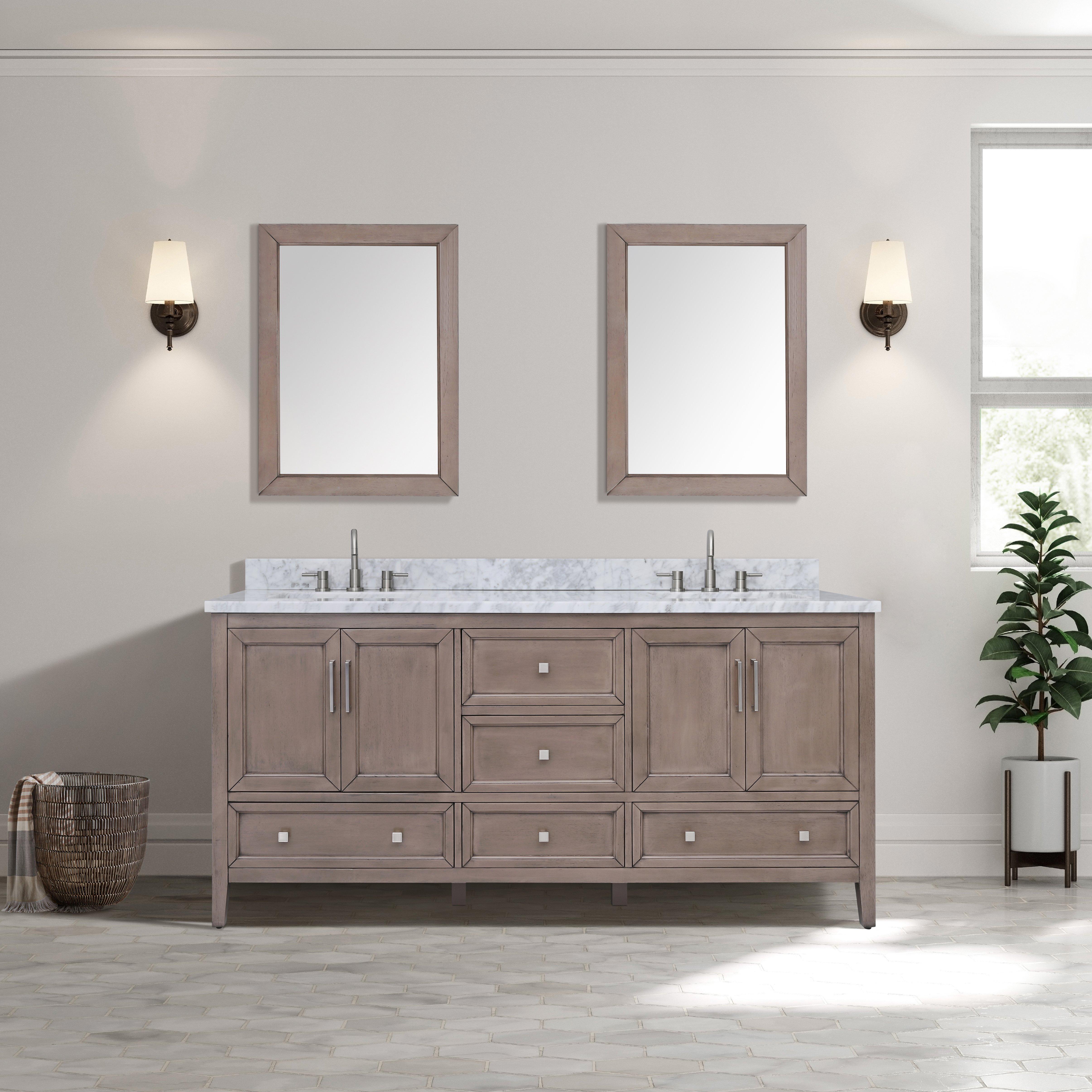 Everly 73 in. Gray Oak Double Vanity with Carrara Marble Top