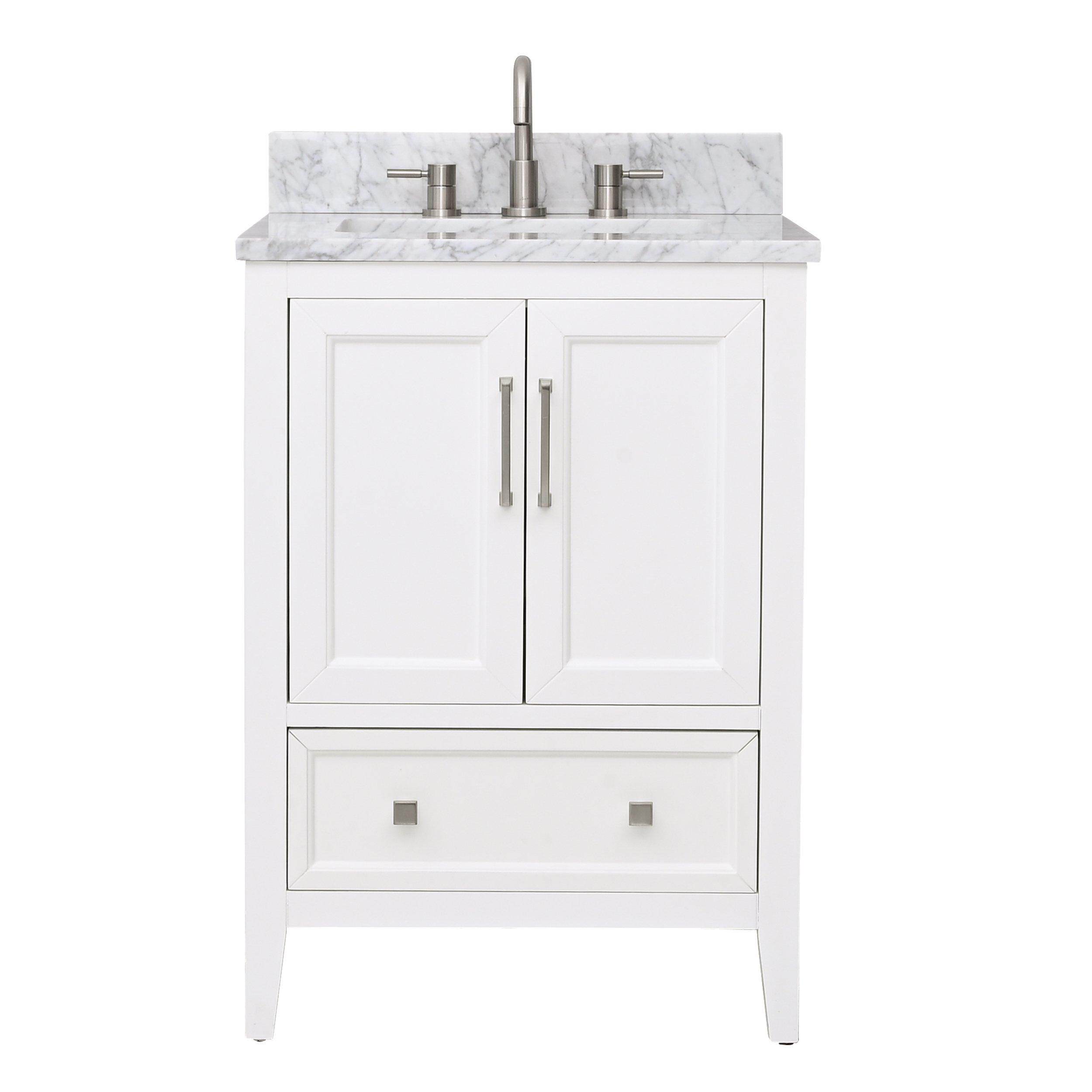 Everly 25 in. White Vanity with Carrara Marble Top Floor and Decor