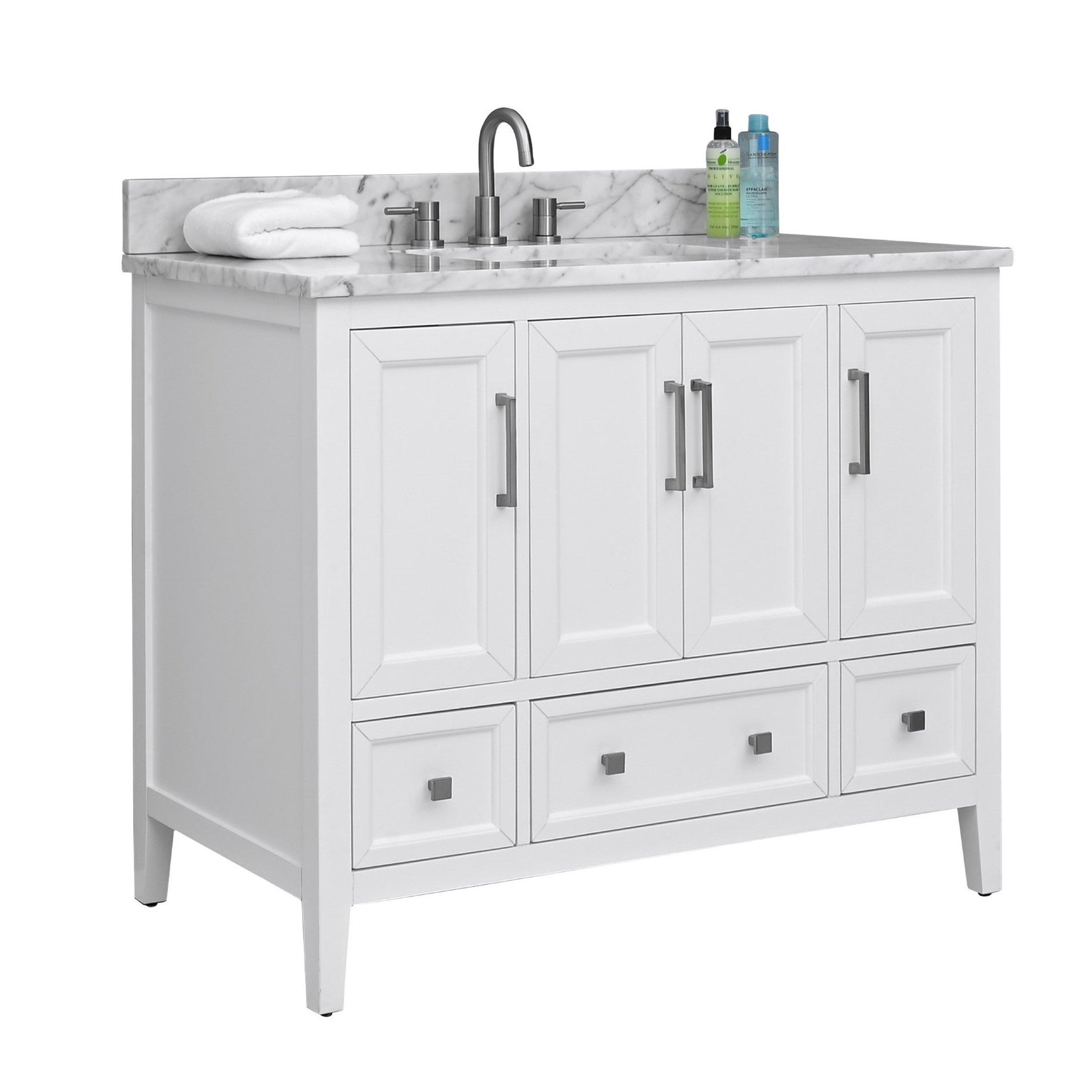 Everly 43 in. White Vanity with Carrara Marble Top