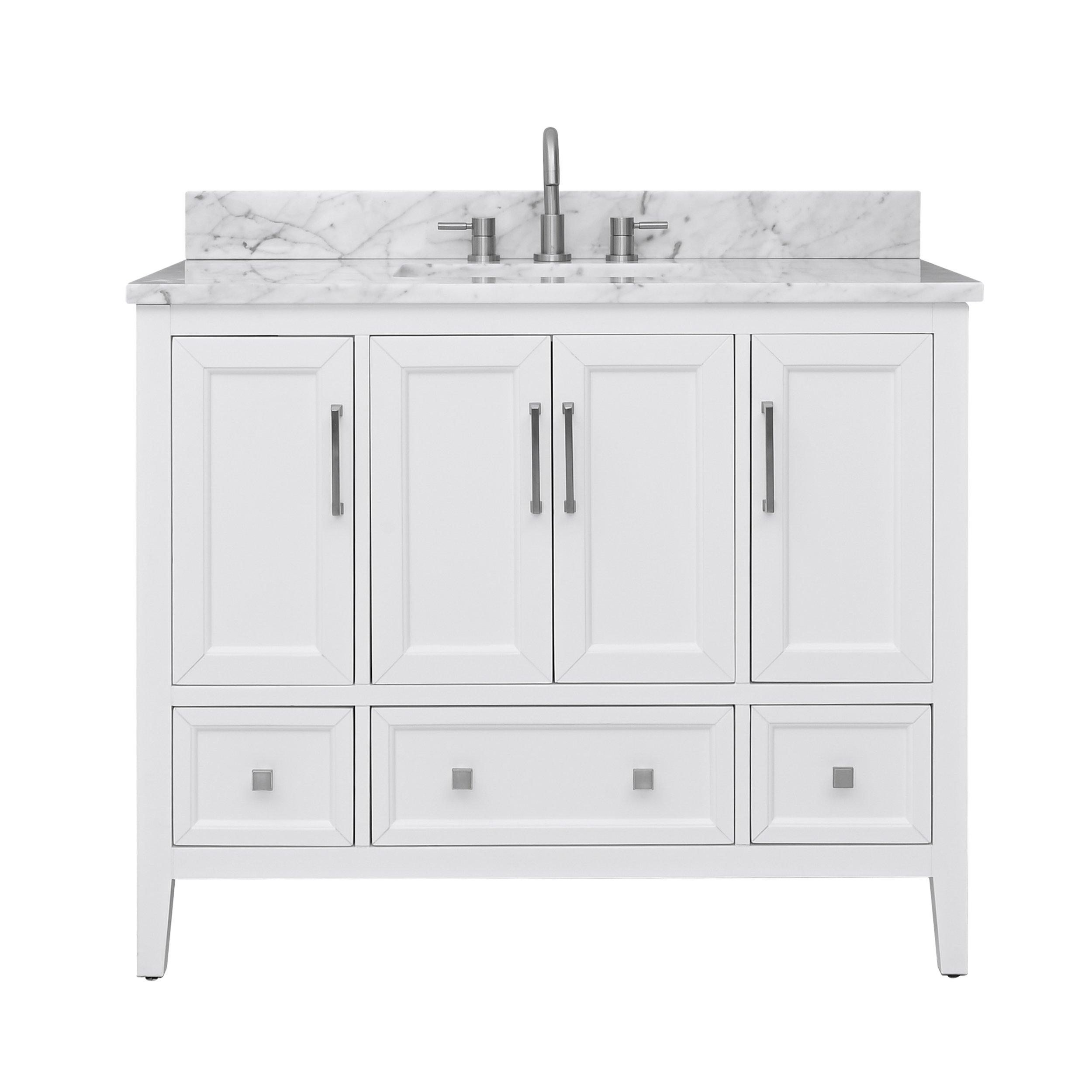 Everly 43 in. White Vanity with Carrara Marble Top