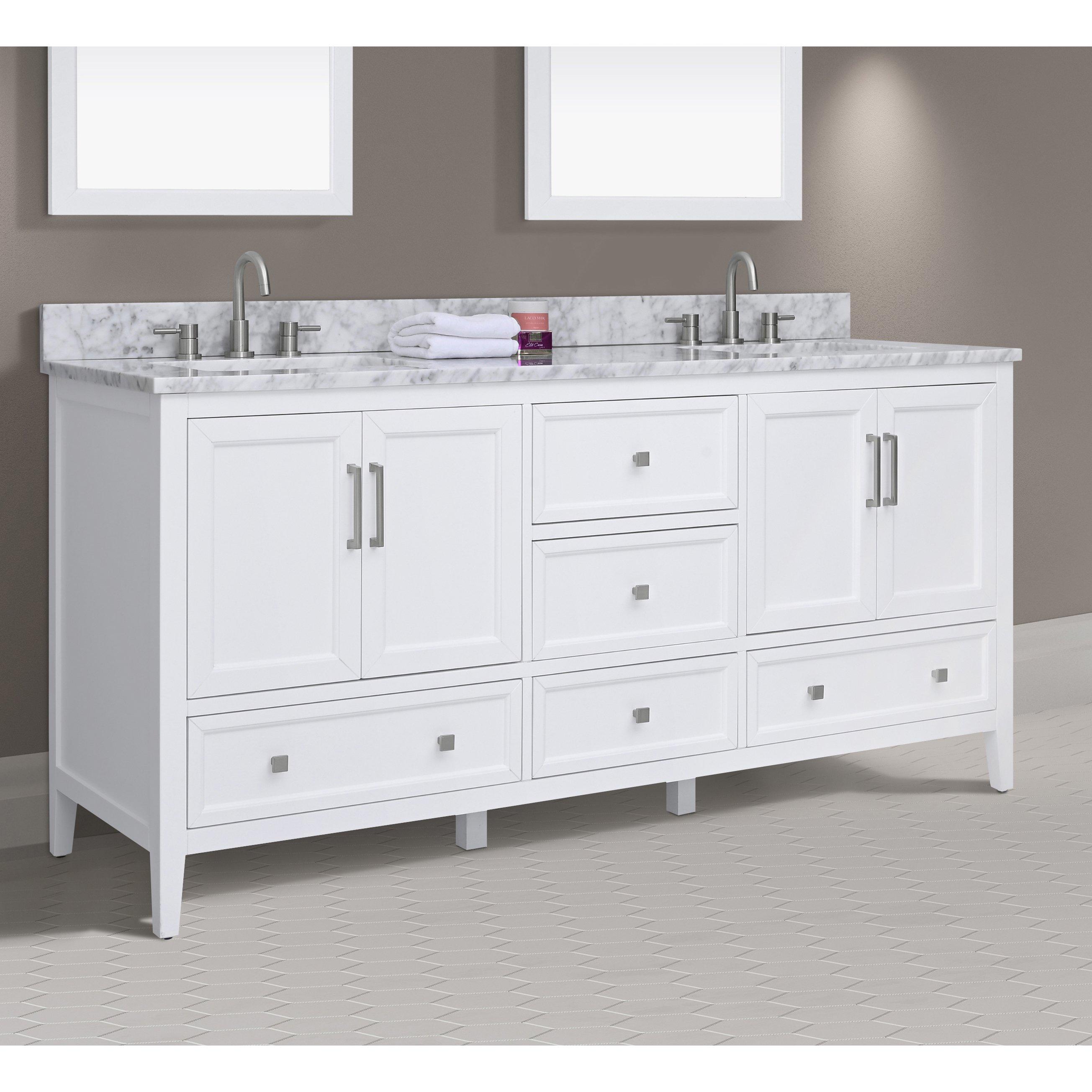 Everly 73 in. White Double Vanity with Carrara Marble Top