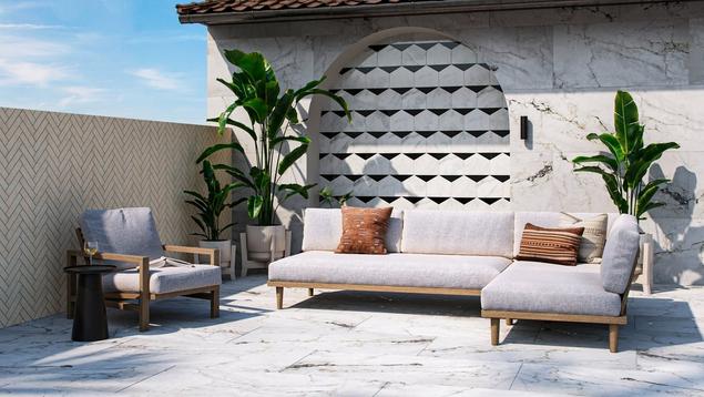 Outdoor area with porcelain tile.