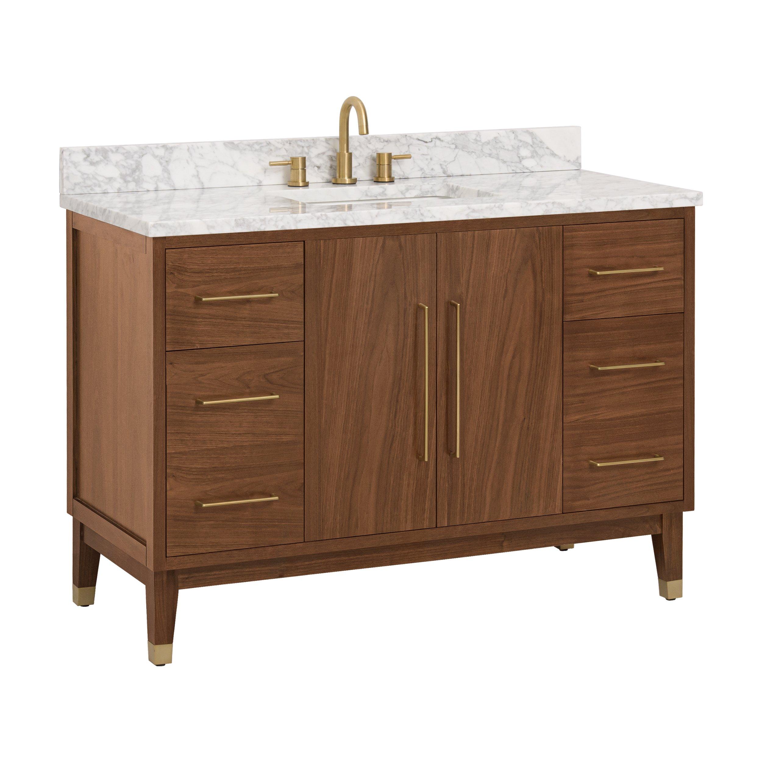 Mina 49 in. Walnut Vanity with Carrara Marble Top Floor and Decor