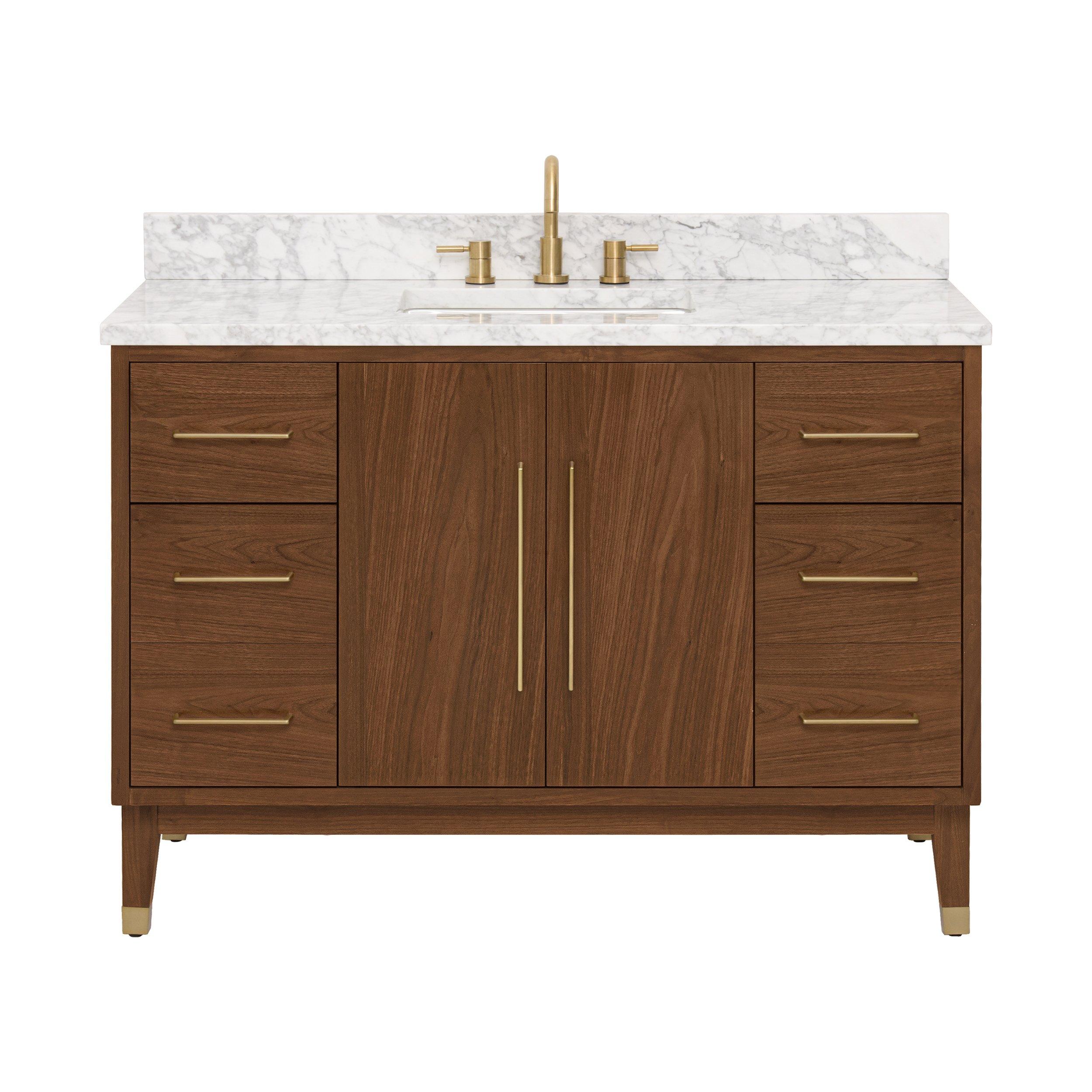 Mina 49 in. Walnut Vanity with Carrara Marble Top | Floor and Decor