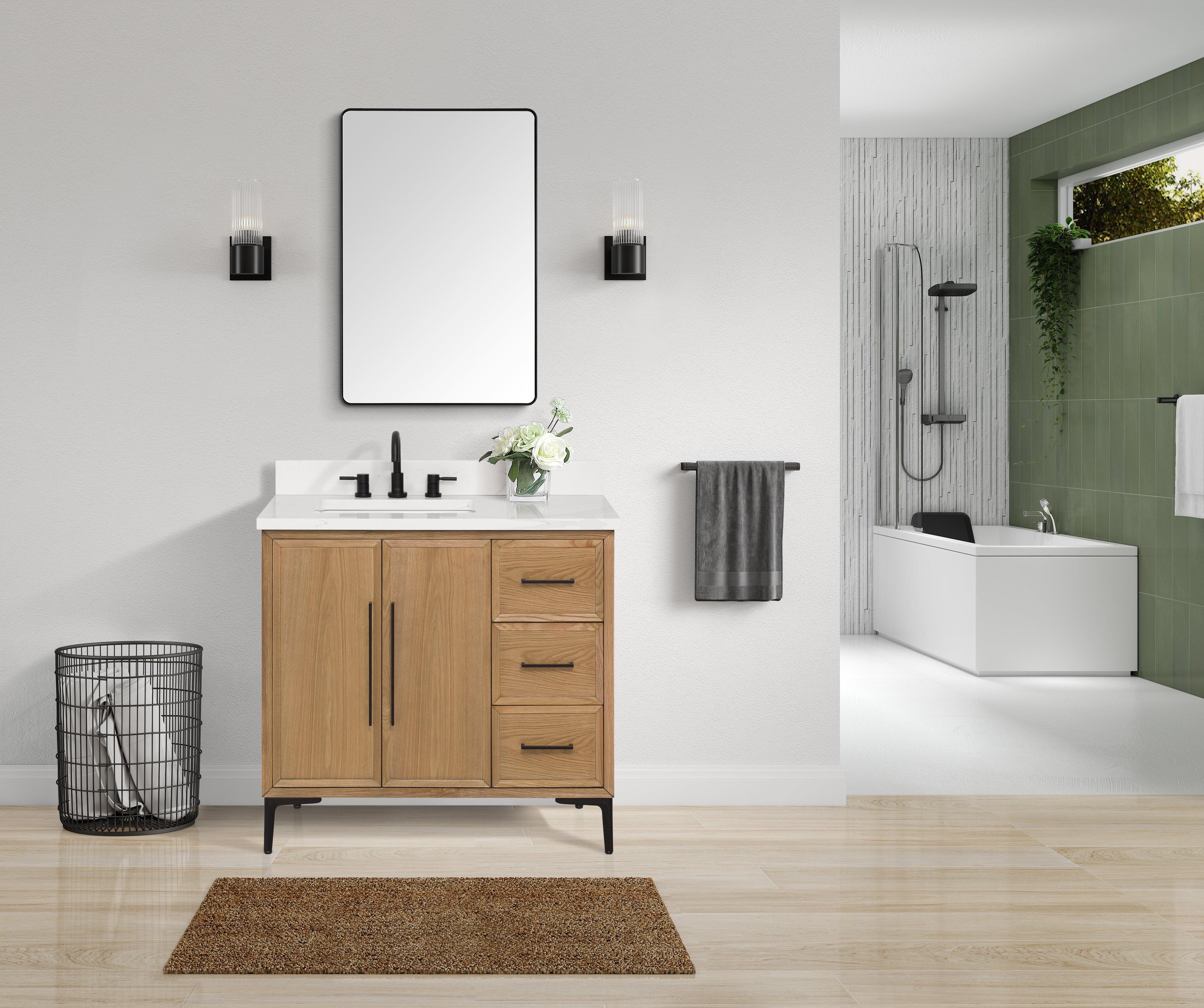 Hudson 37 in. Natural Oak Vanity with Quartz Top