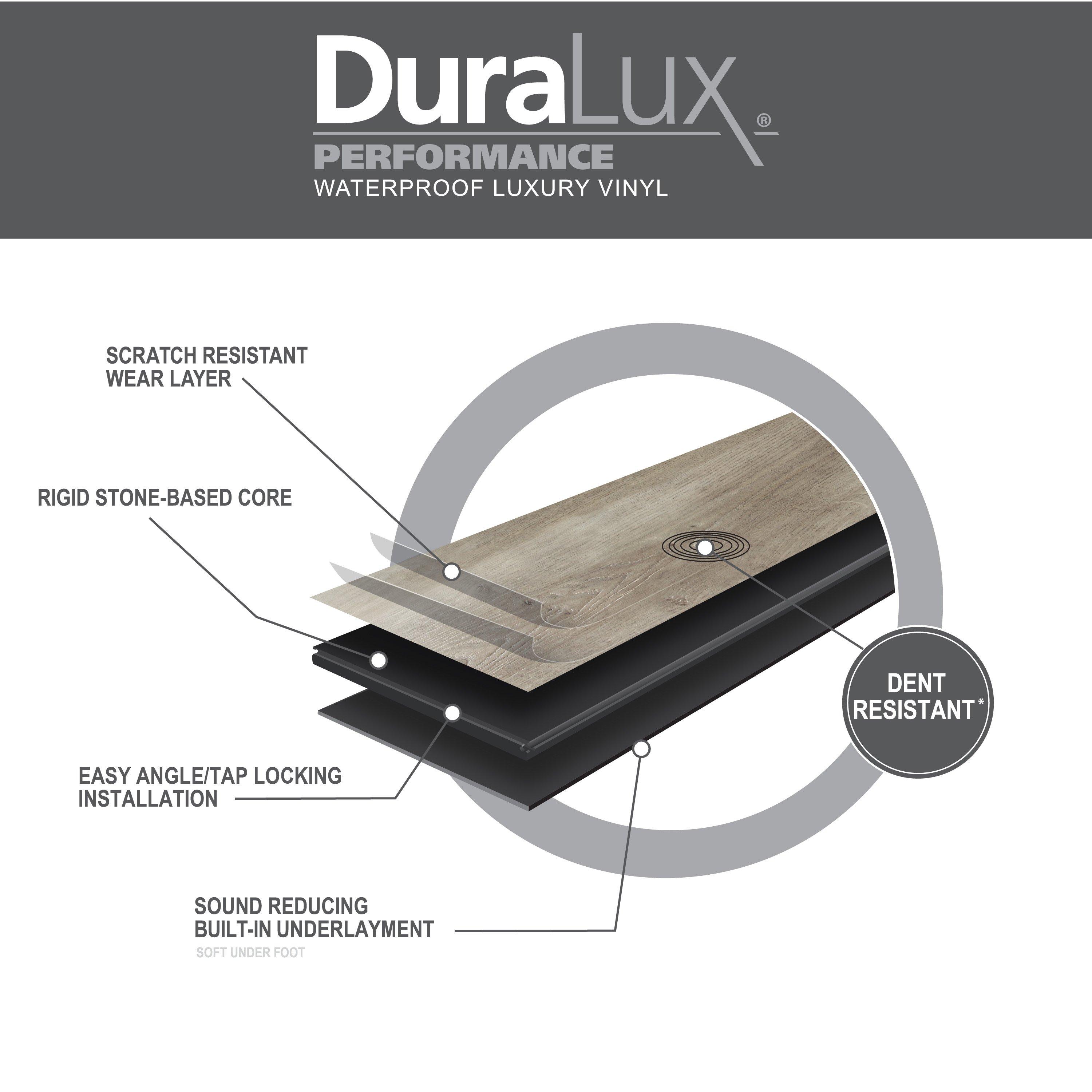 Duralux Performance | Barns Creek Oak Rigid Core Luxury Vinyl Plank - Foam Back, 5 mm, Beige - Floor & Decor