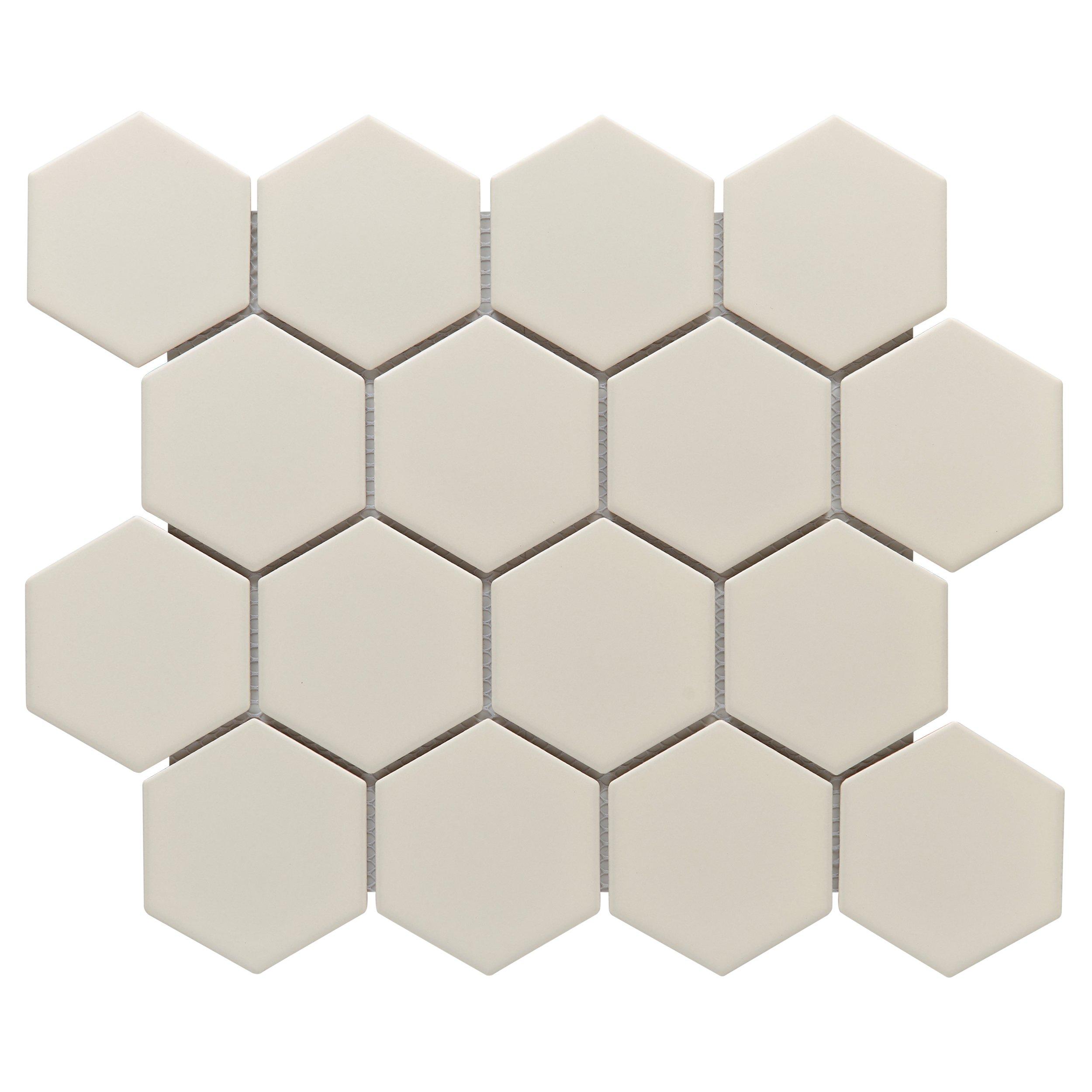 Ecru 3 in. Hexagon Matte Porcelain Mosaic
