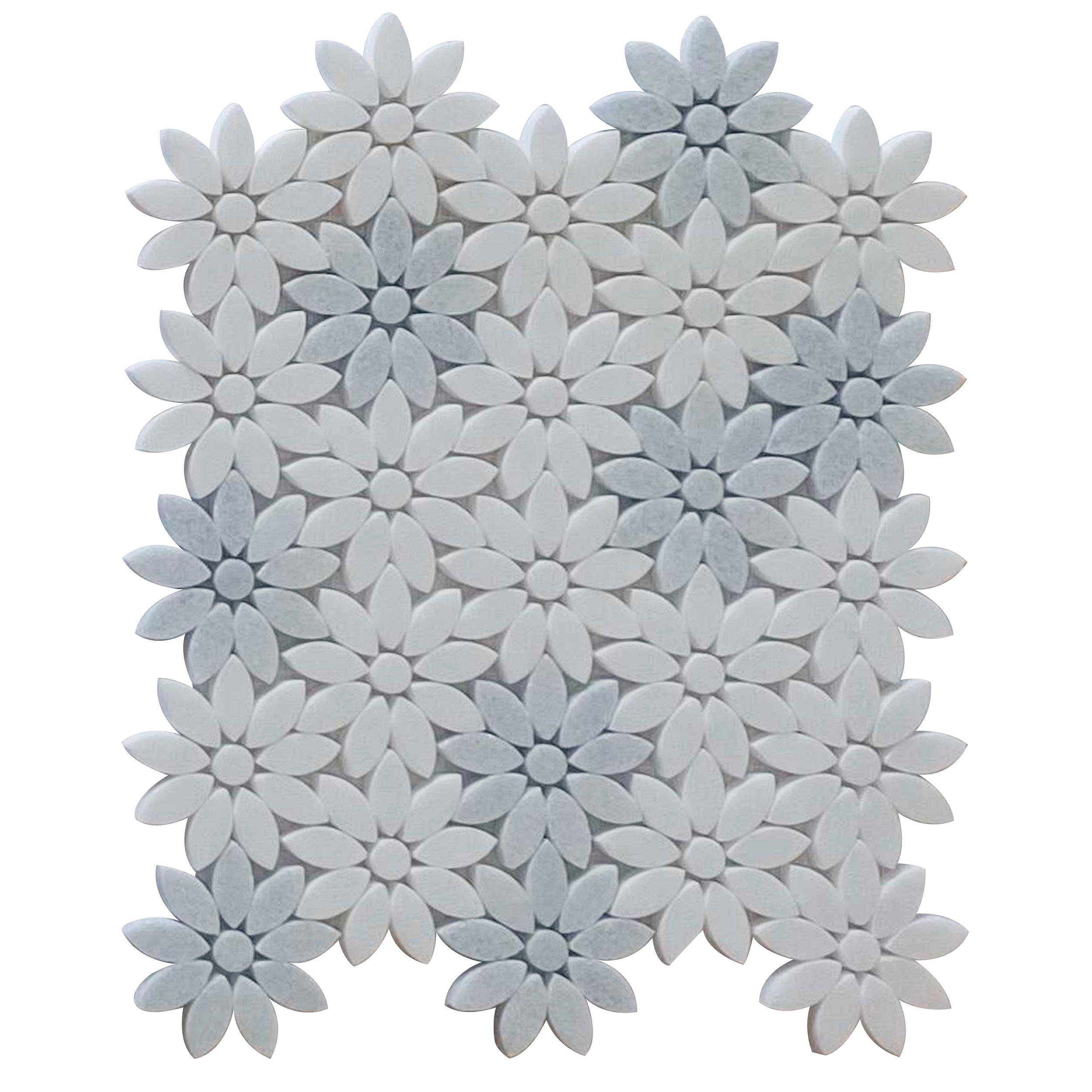 Daisy Thassos Blue Celeste Waterjet Marble Mosaic