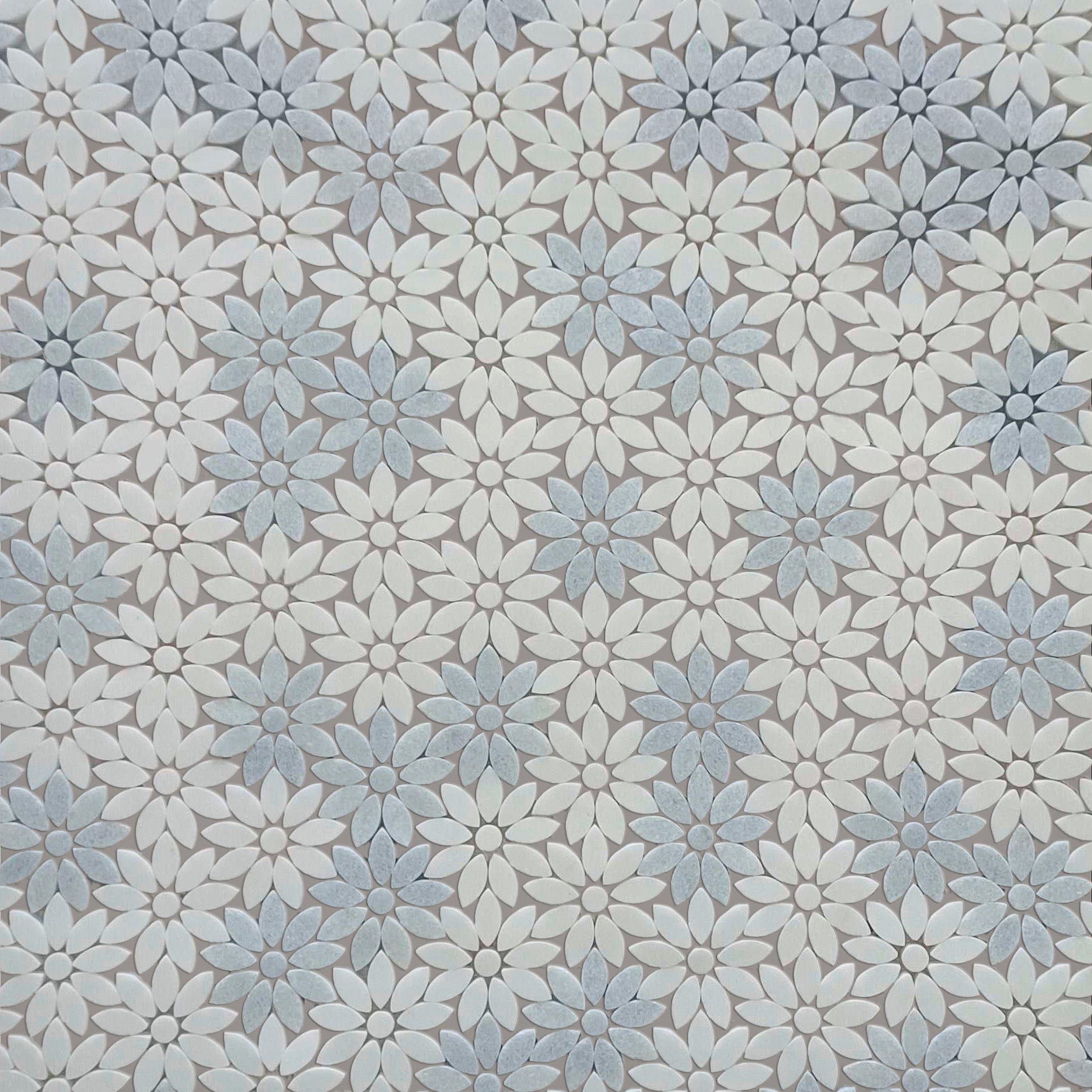Daisy Thassos Blue Celeste Waterjet Marble Mosaic