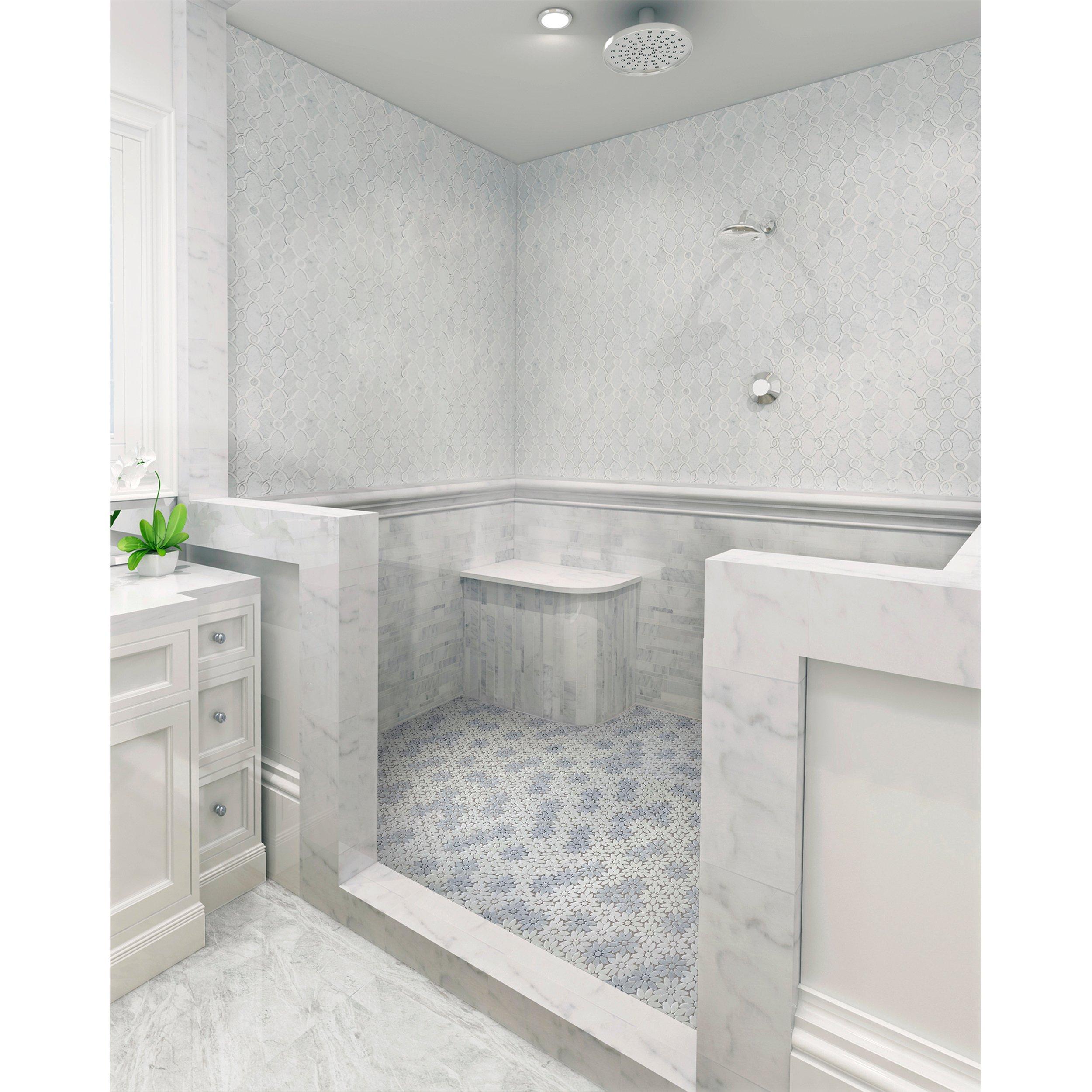 Daisy Thassos Blue Celeste Polished Marble Mosaic