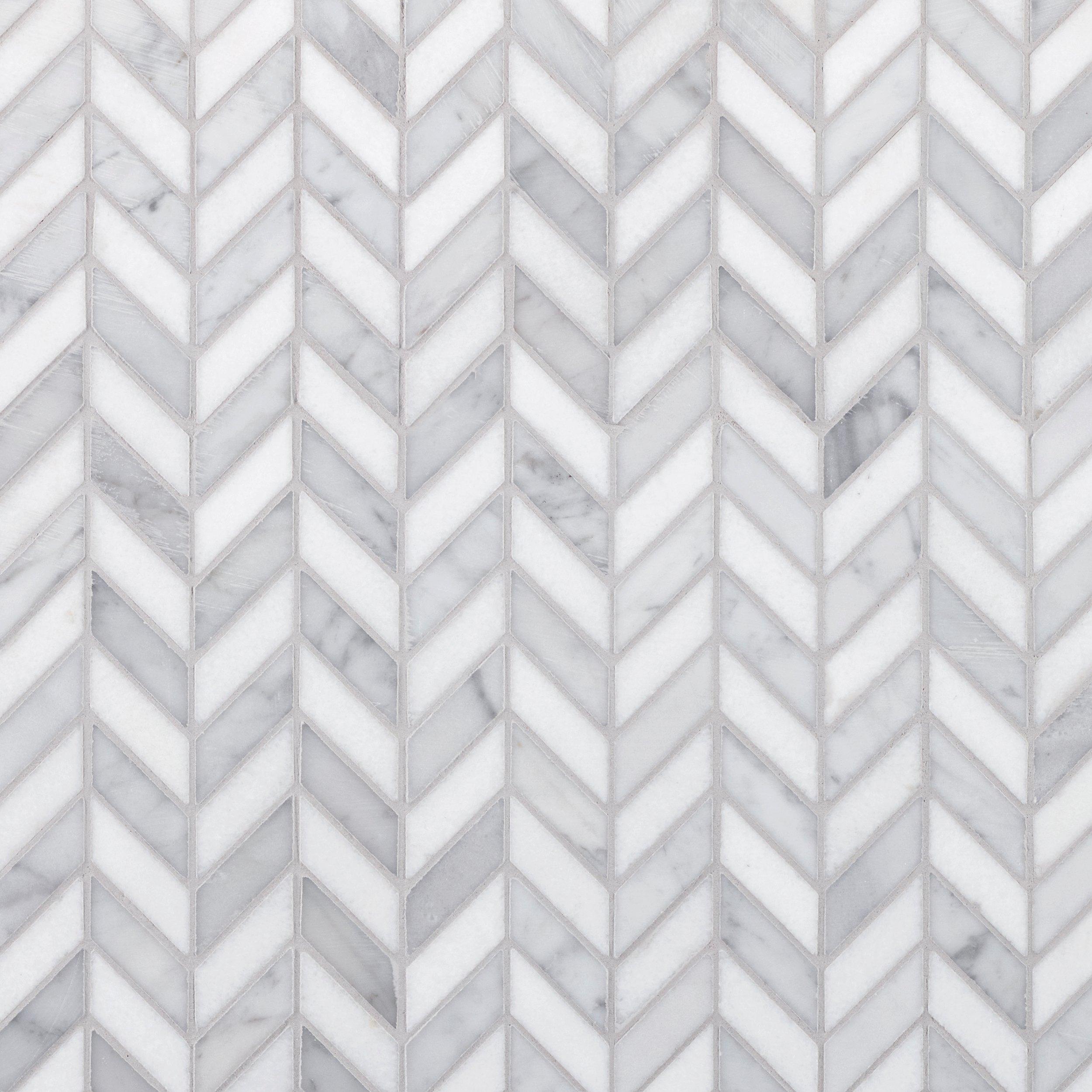 Chevron Thassos Bianco Carrara Polished Marble Mosaic | Floor and Decor