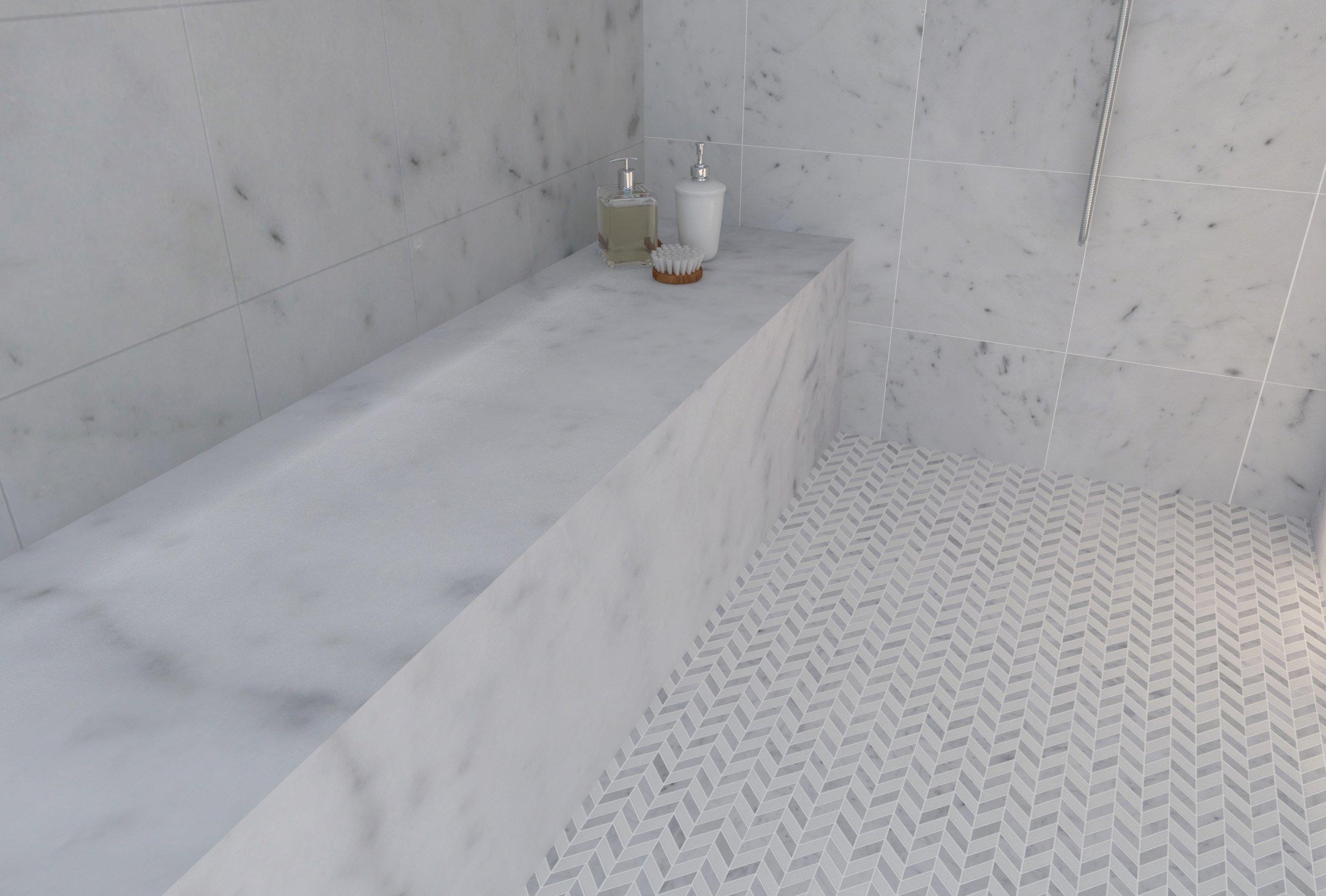 Chevron Thassos Bianco Carrara Polished Marble Mosaic