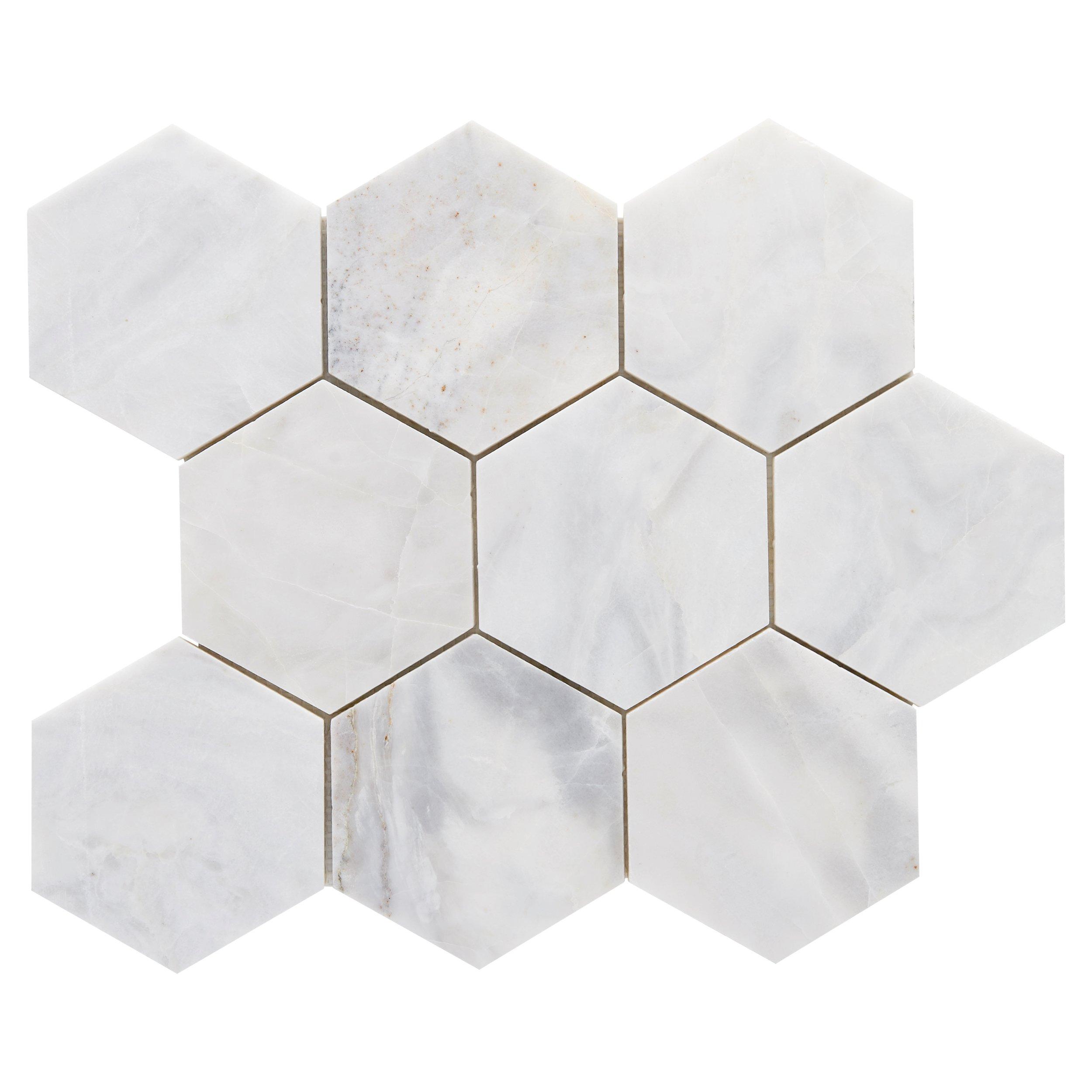 Arctic Ice Honed Marble Hexagon Mosaic