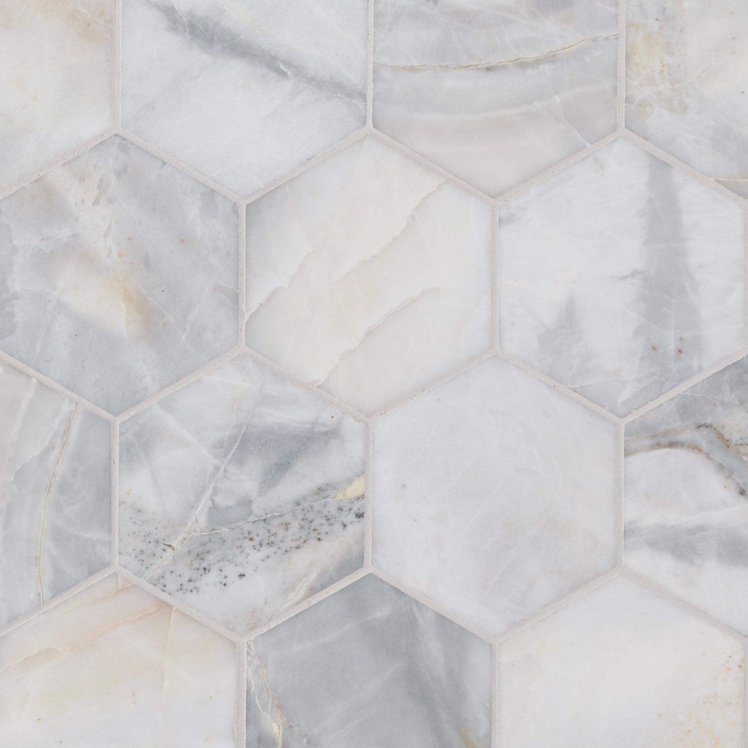 Arctic Ice Honed Marble Hexagon Mosaic