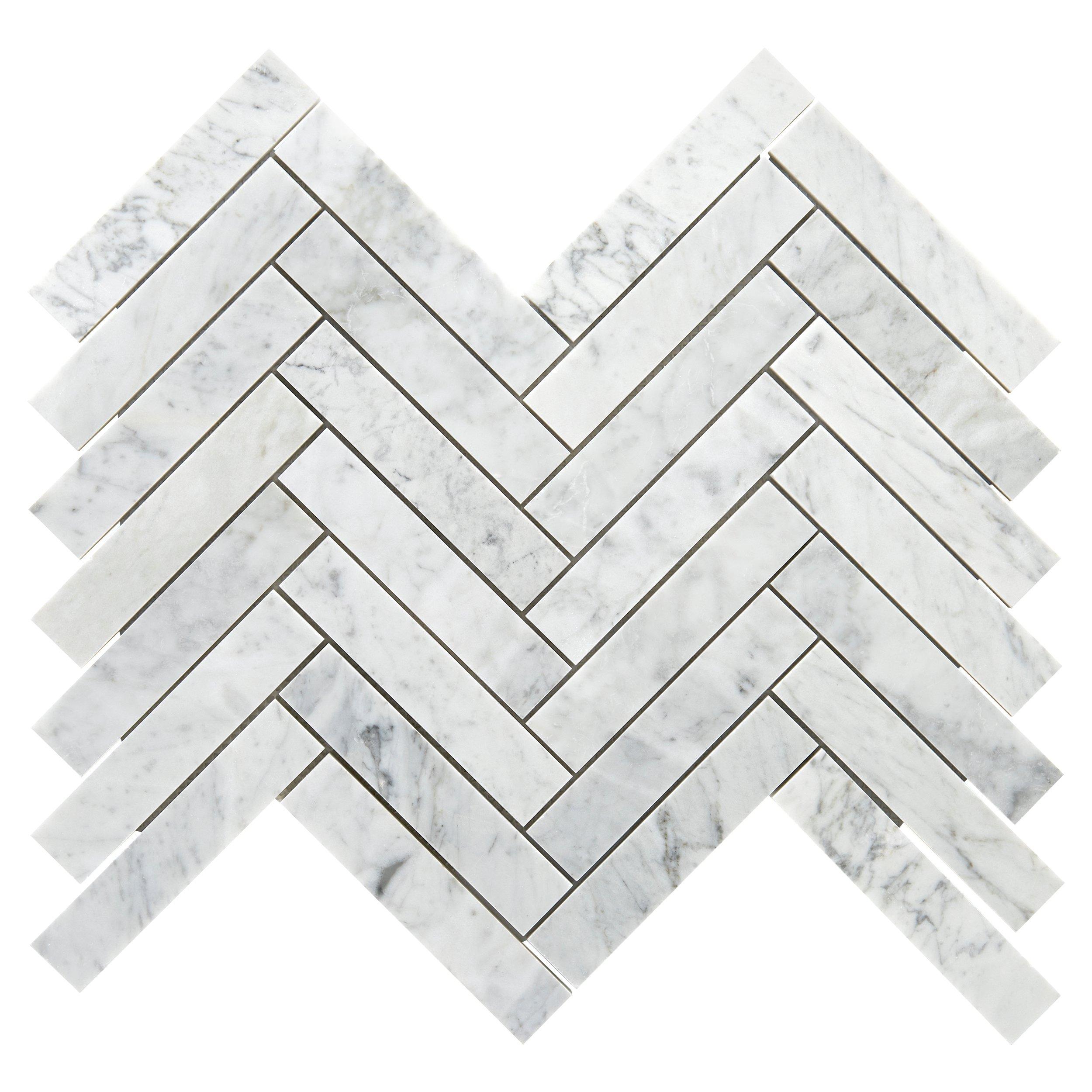 Bianco Carrara Herringbone Polished Marble Mosaic