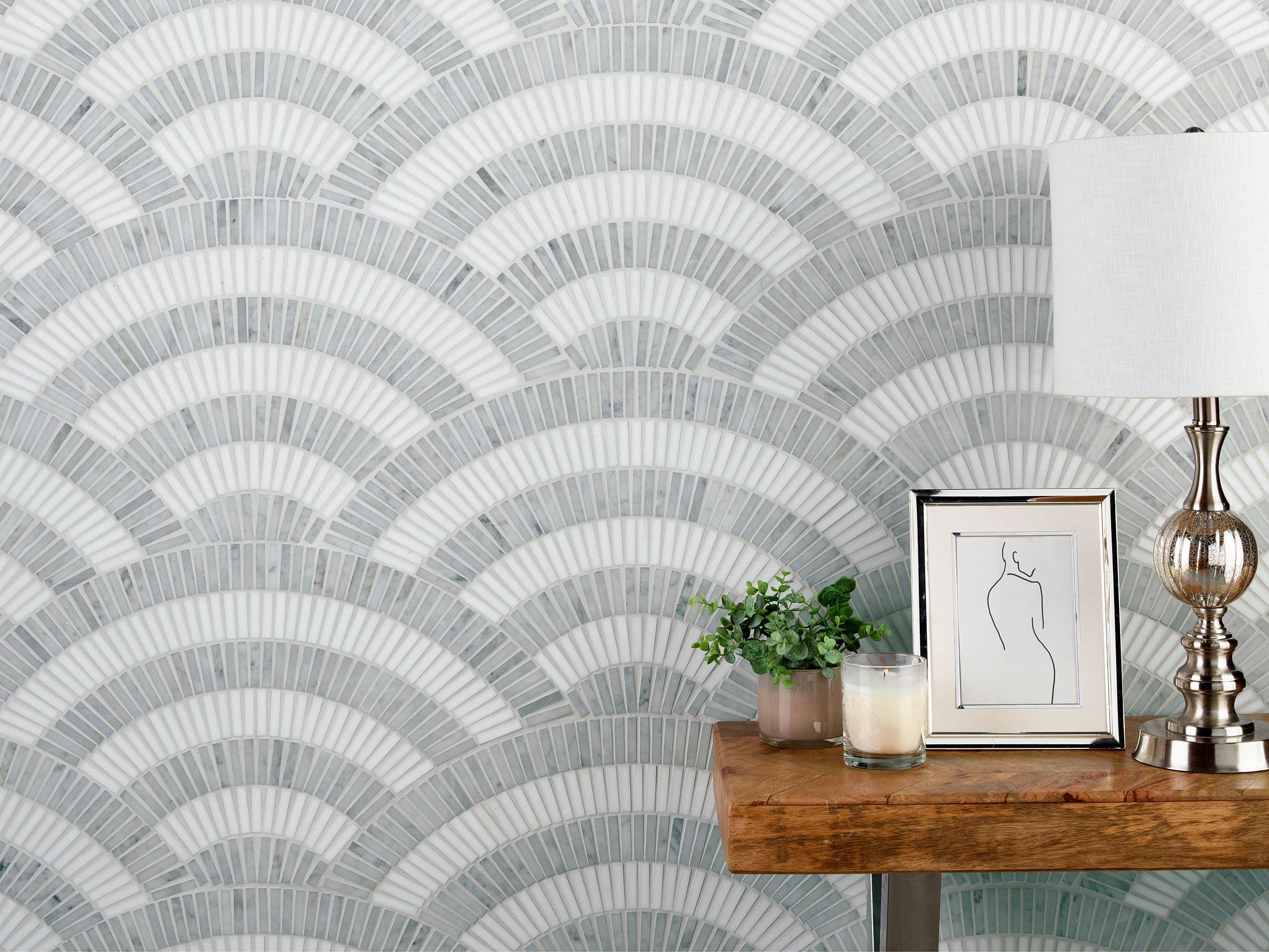 Bellagio Thassos Bianco Carrara Polished Marble Mosaic