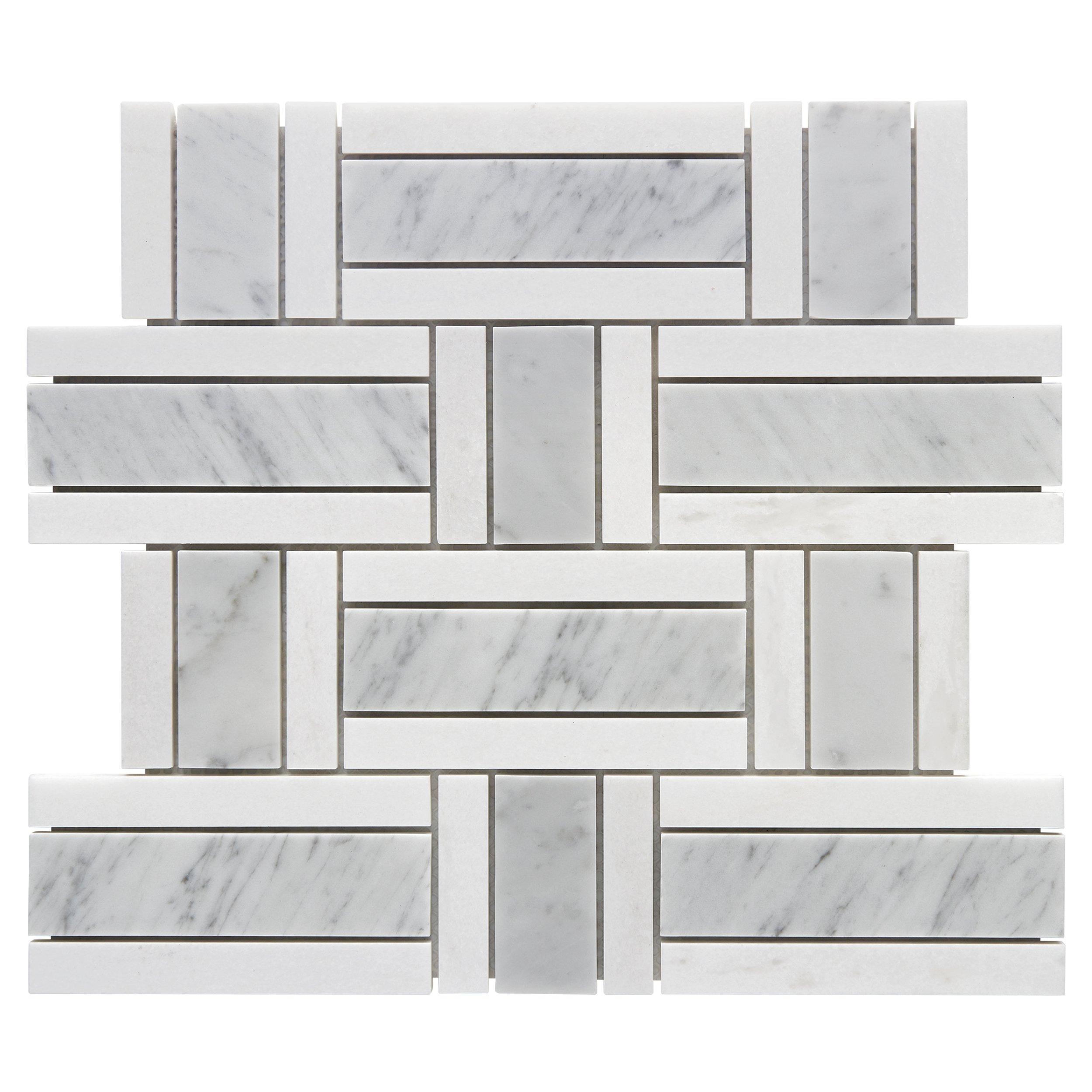 Bianco Carrara Thassos Basketweave Honed Marble Mosaic