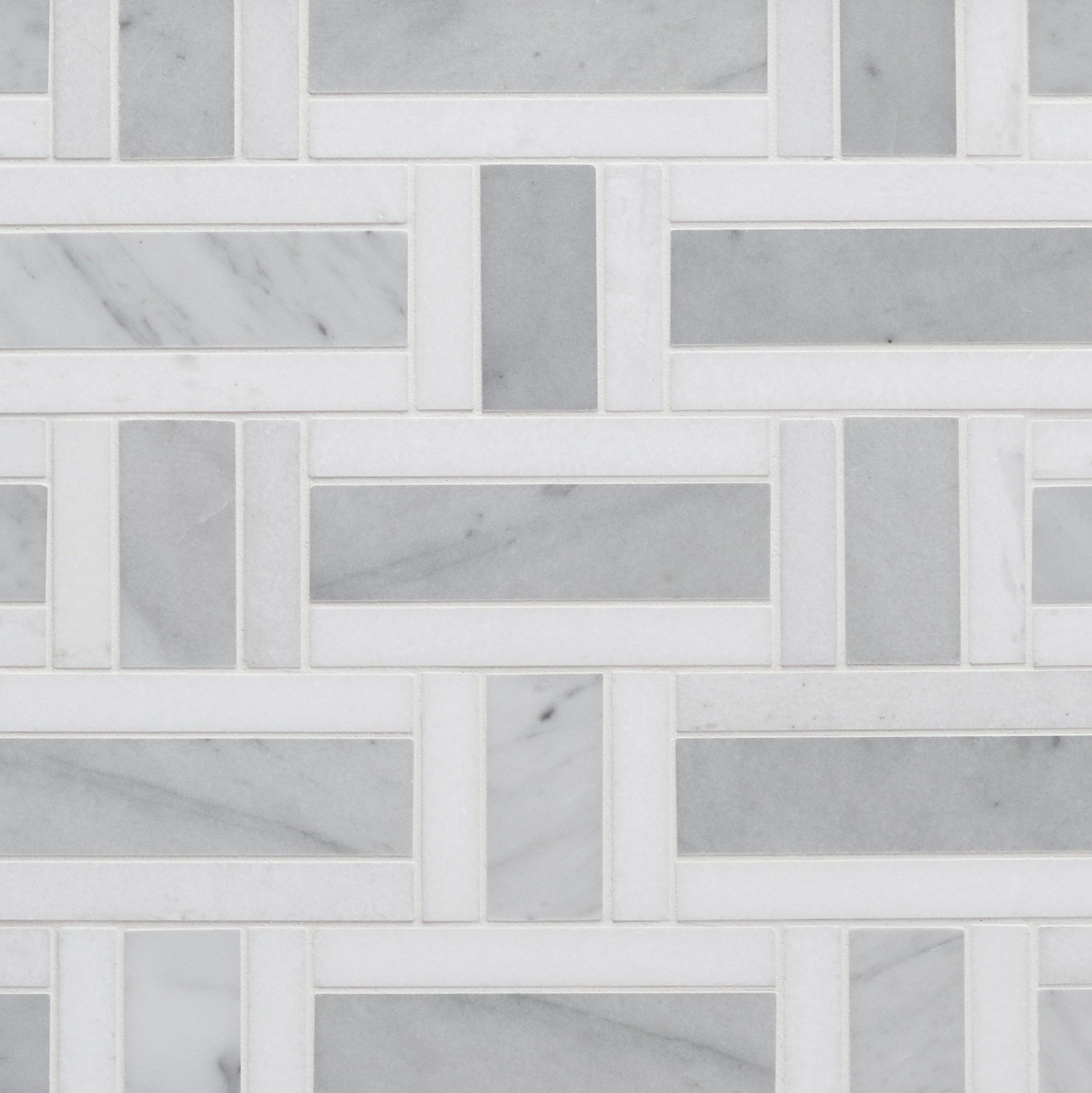 Bianco Carrara Thassos Basketweave Honed Marble Mosaic