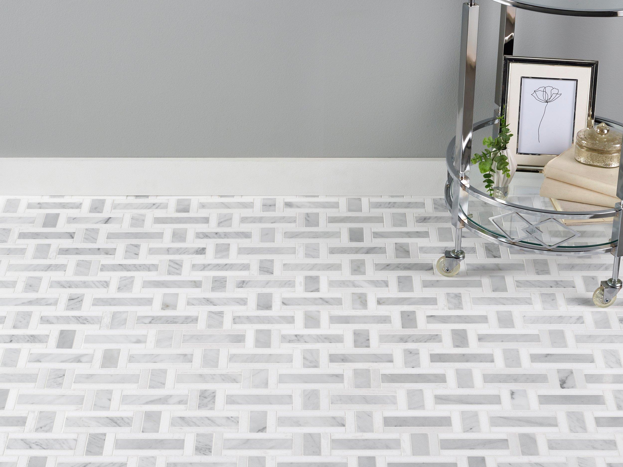 Bianco Carrara Thassos Basketwoven Honed Marble Mosaic
