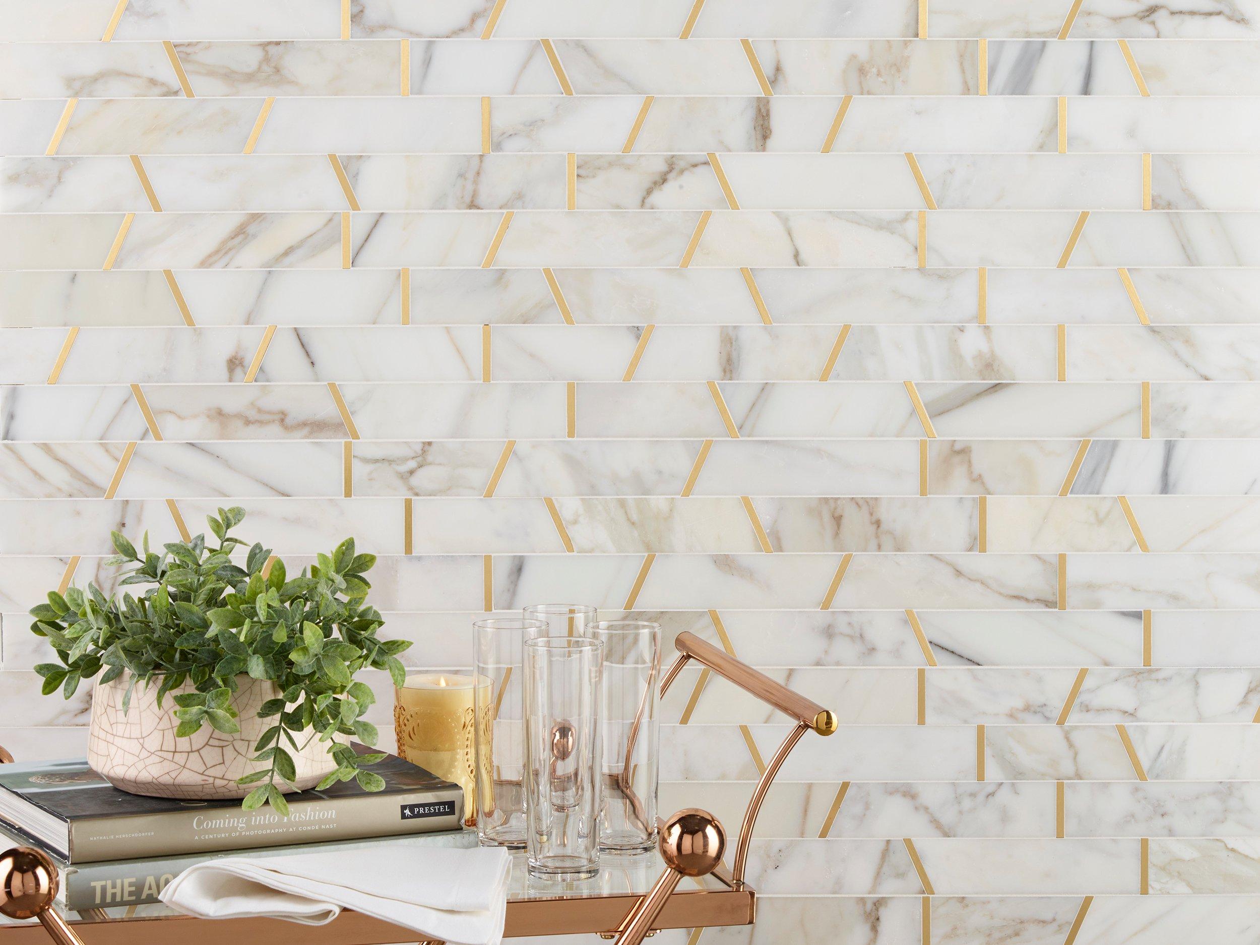 Calacatta Brass Linear Polished Marble Mosaic