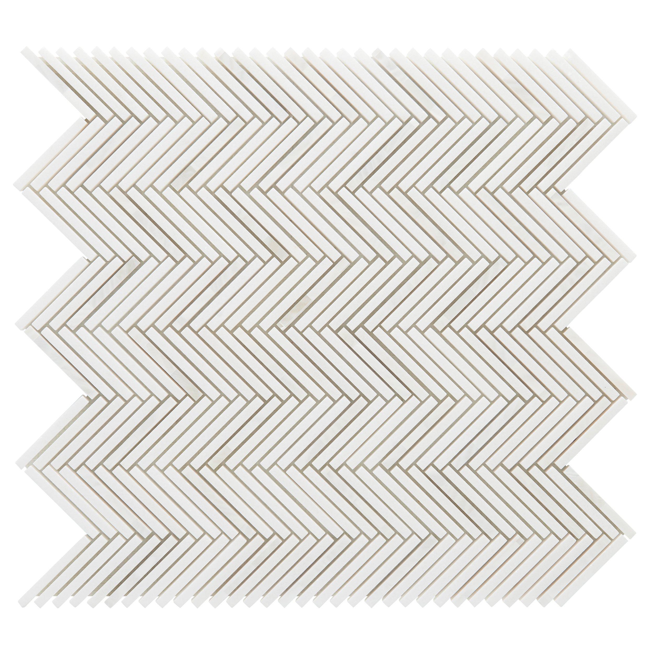 Celine Thassos Mother of Pearl Herringbone Polished Marble Mosaic