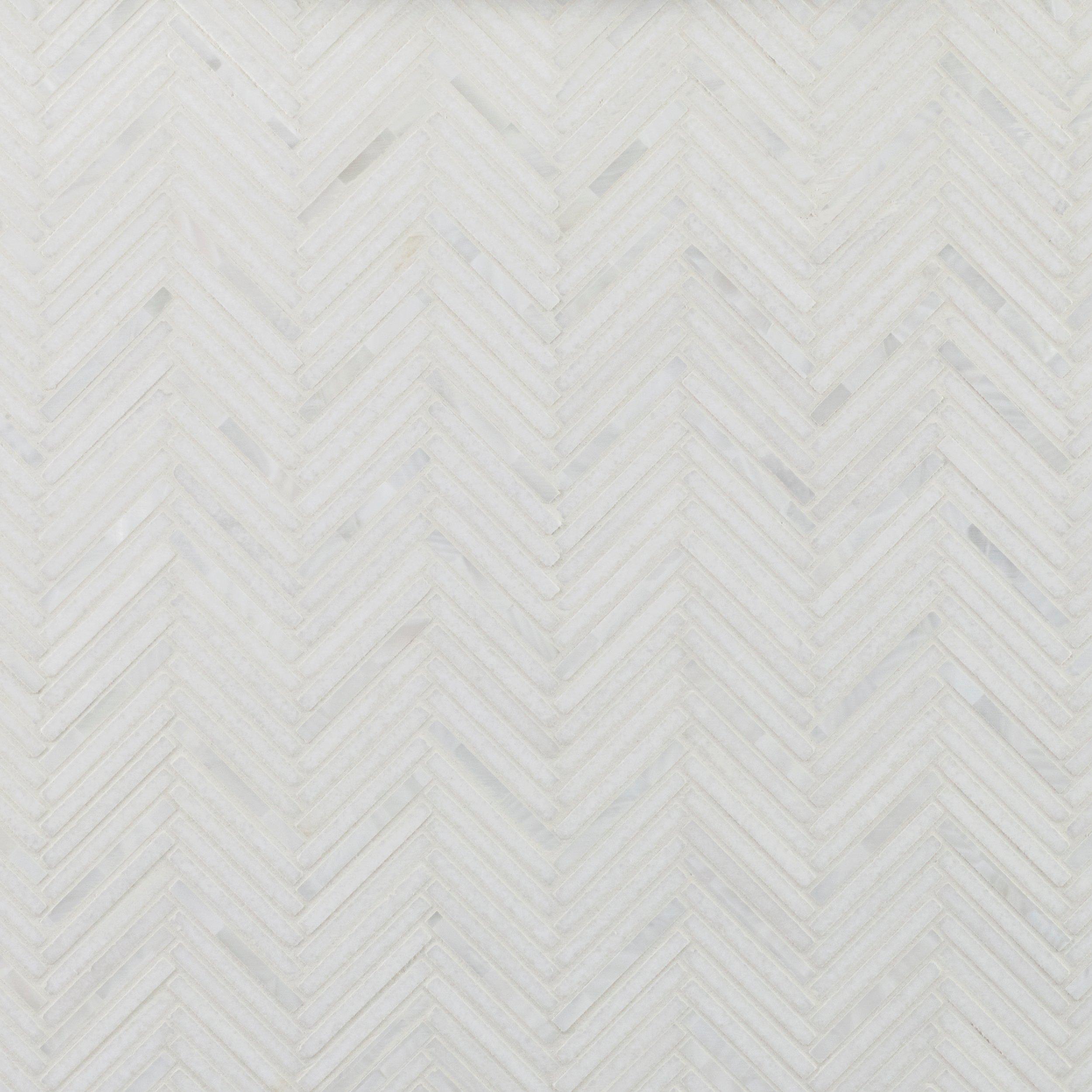 Celine Thassos Mother of Pearl Herringbone Polished Marble Mosaic