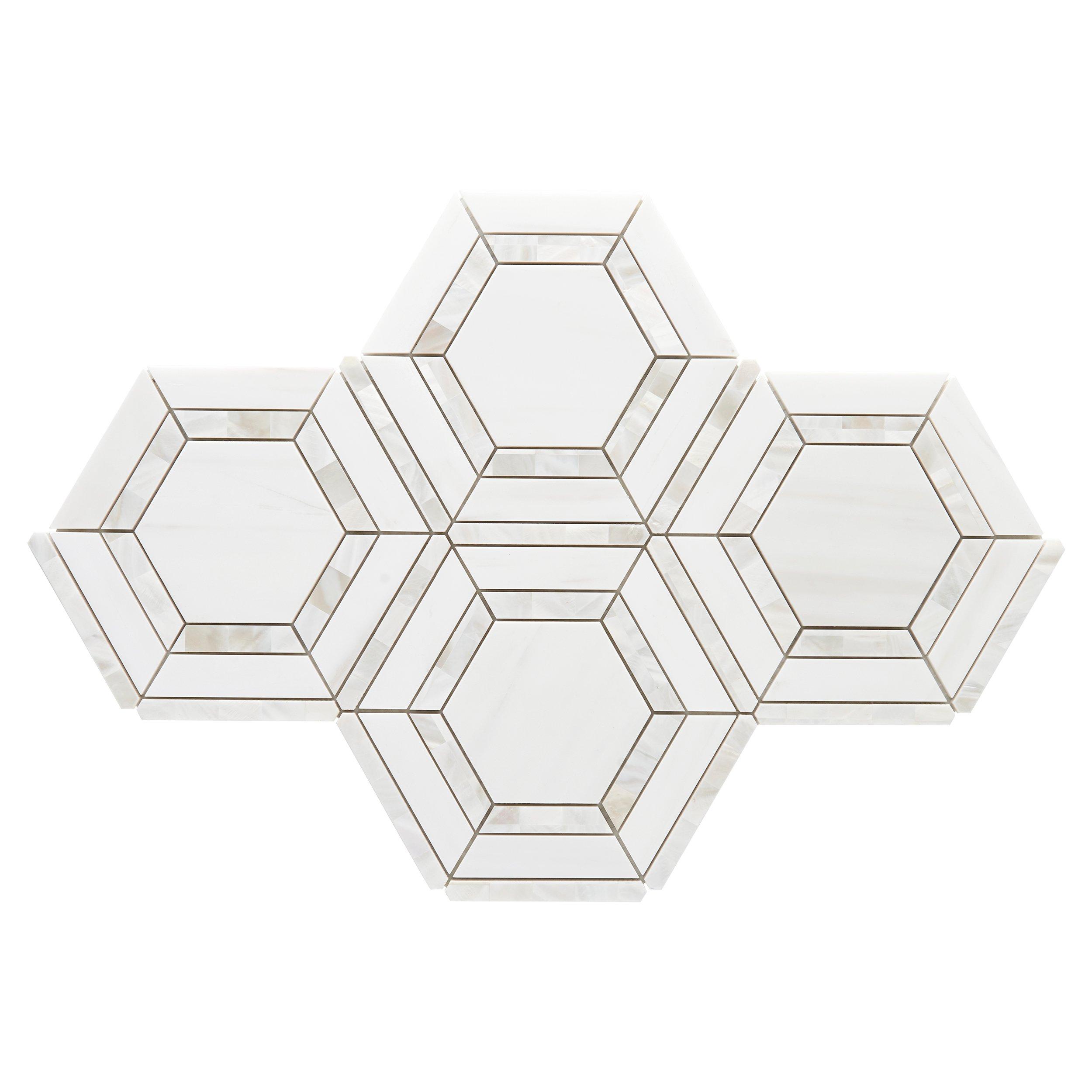 Dolomite Framed Mother of Pearl Hexagon Polished Marble Mosaic