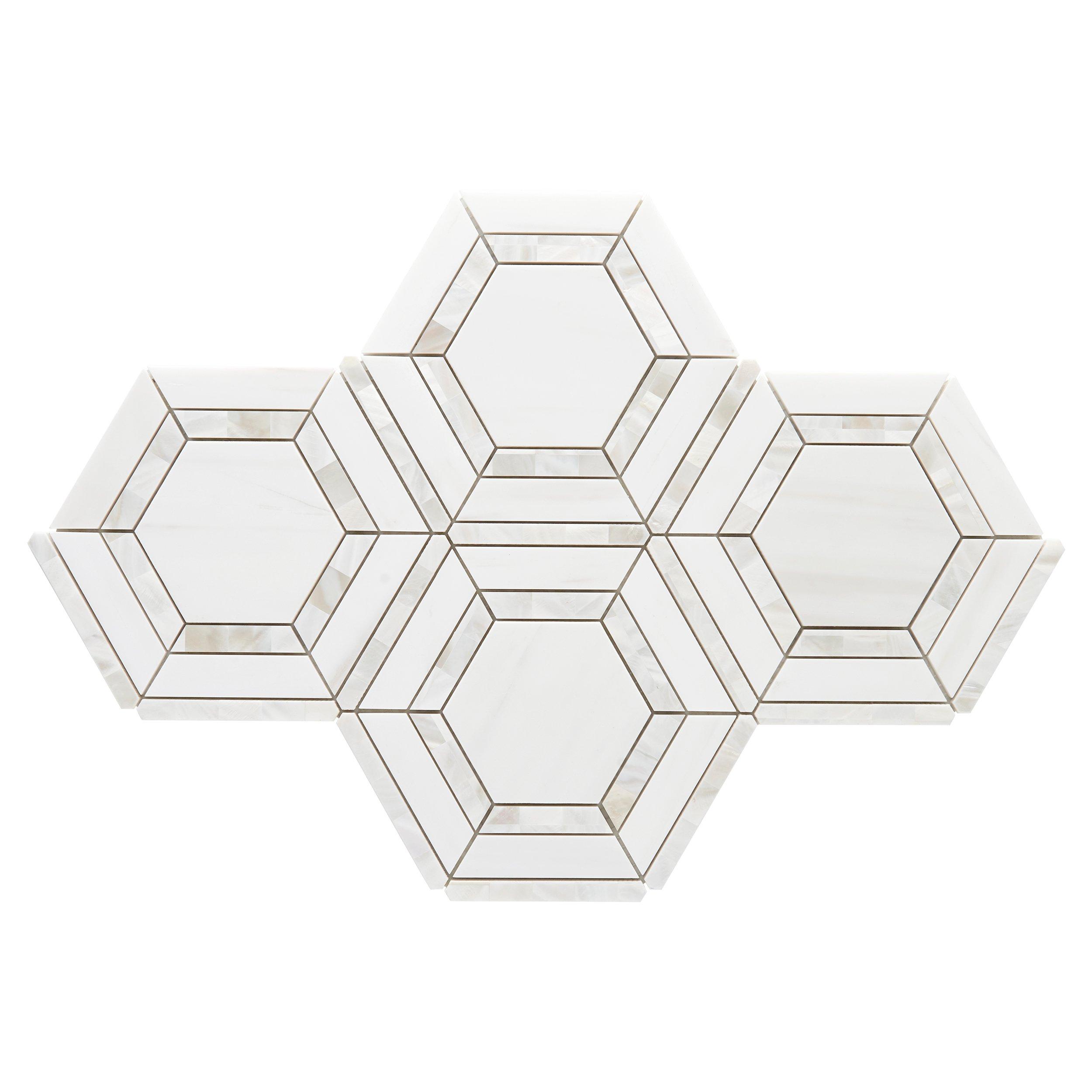 Dolomite Framed Mother of Pearl Hexagon Polished Marble Mosaic | Floor ...