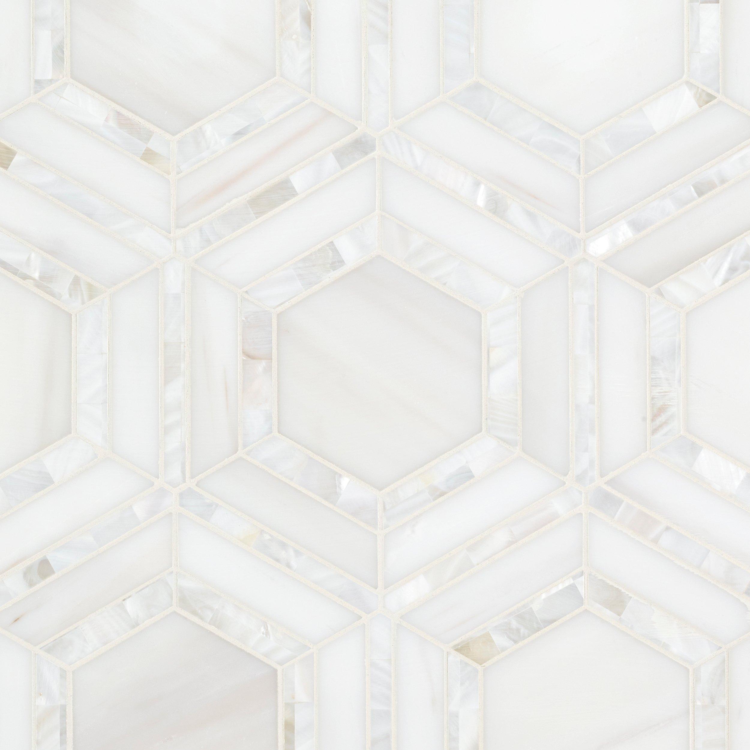 Dolomite Framed Mother of Pearl Hexagon Polished Marble Mosaic