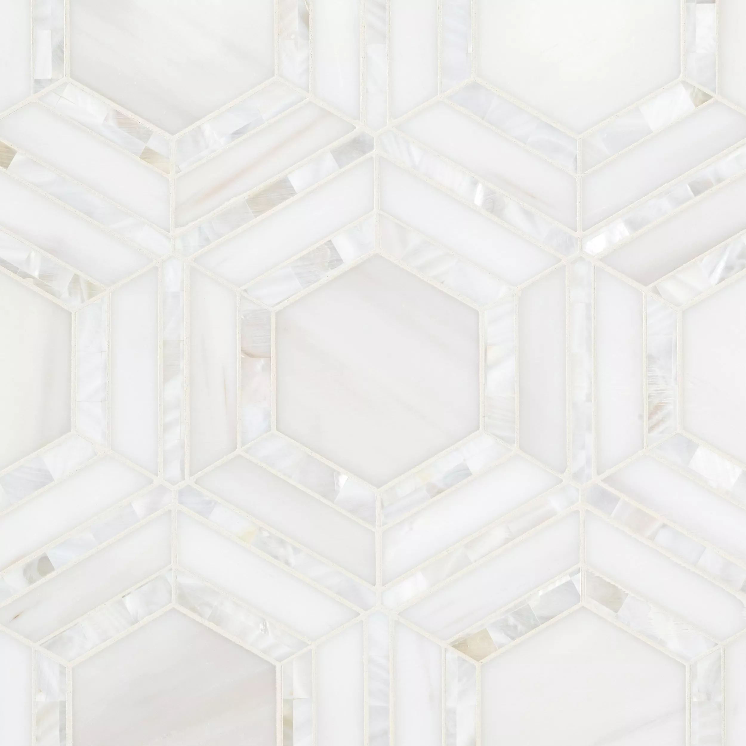 Dolomite Framed Mother of Pearl Hexagon Polished Marble Mosaic