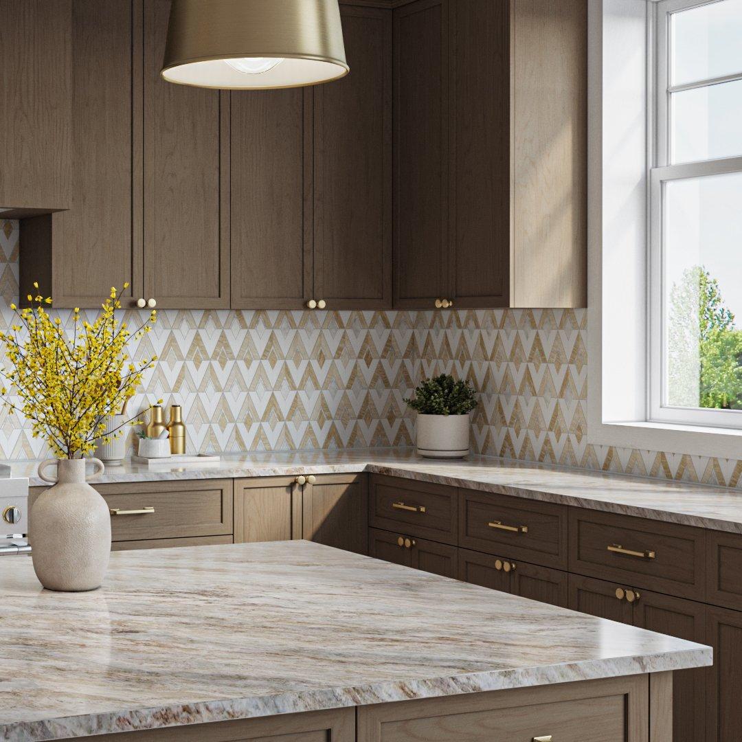 Regent Thassos Sienna Polished Marble Mosaic