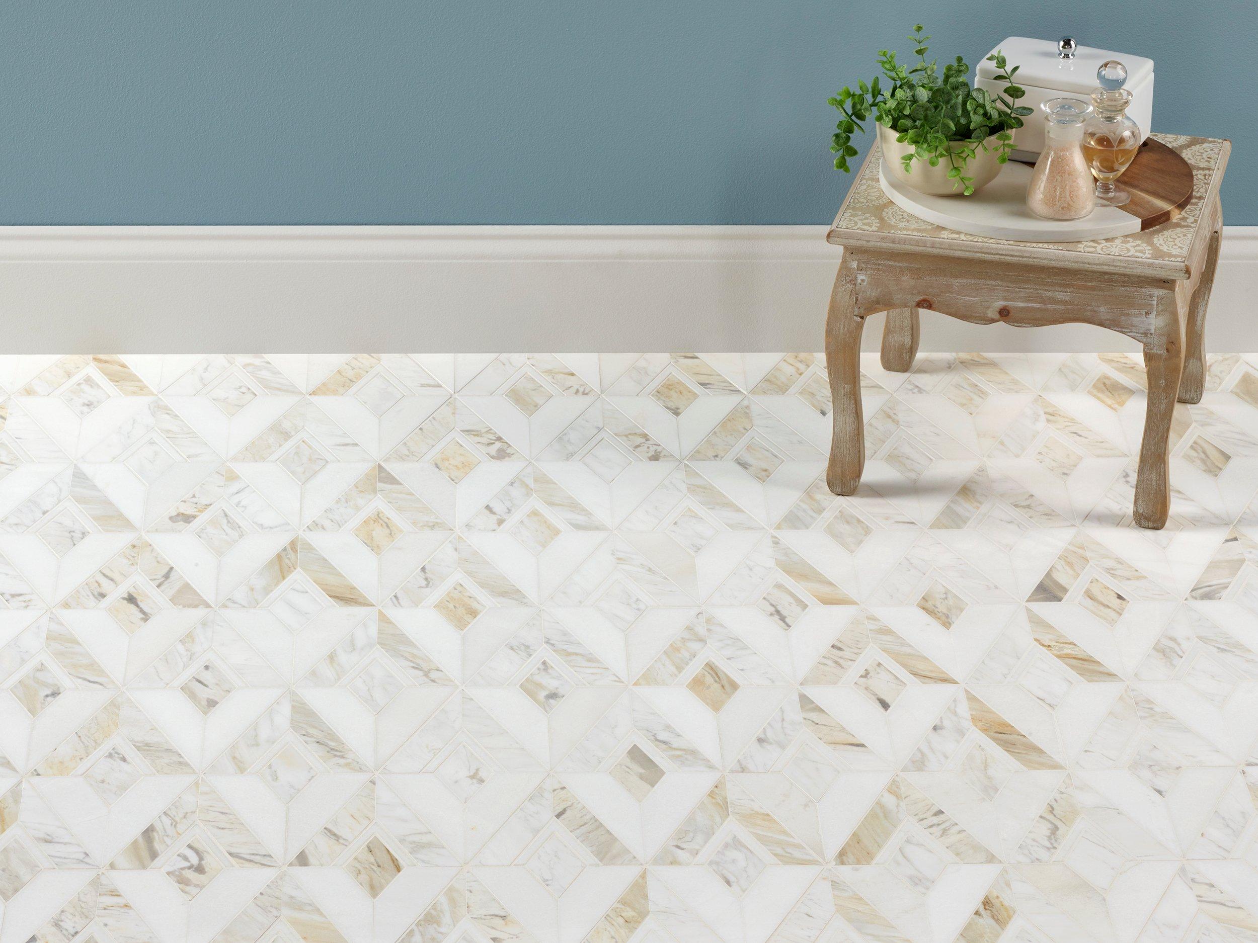 Regent Thassos Sienna Polished Marble Mosaic Floor and Decor
