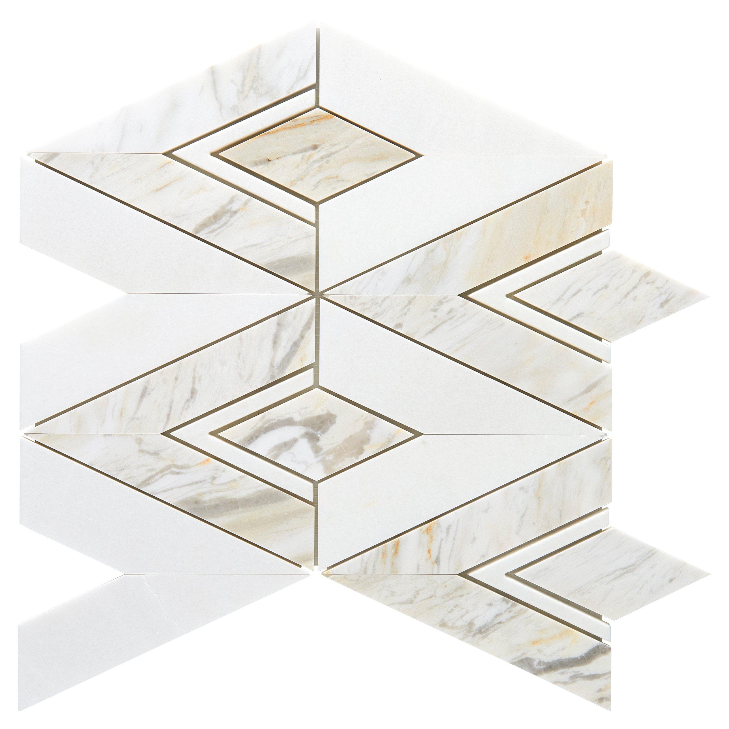 Regent Thassos Sienna Polished Marble Mosaic