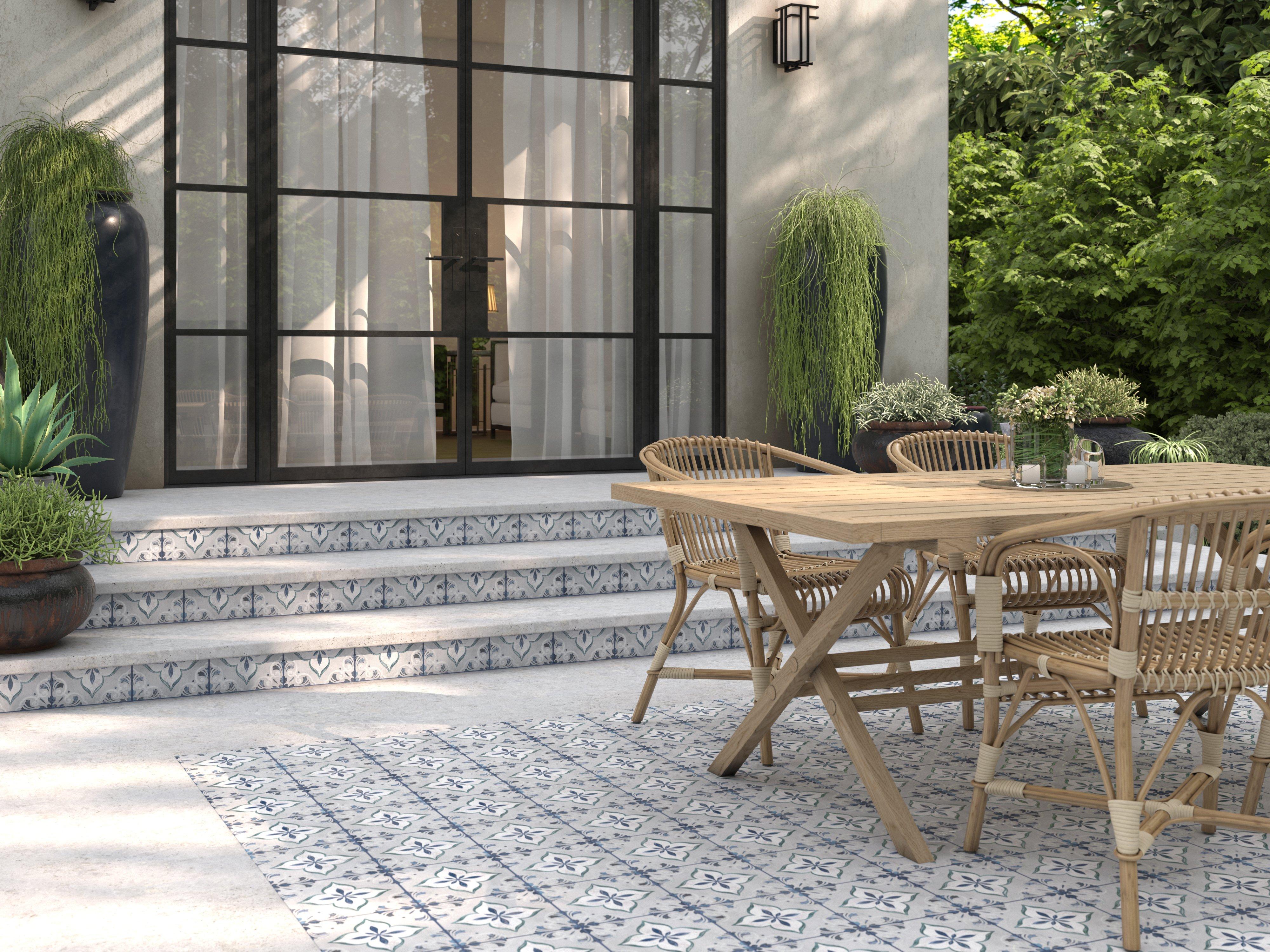Terrace Spanish Tile Silver/Grey Outdoor Rug by Rug Style