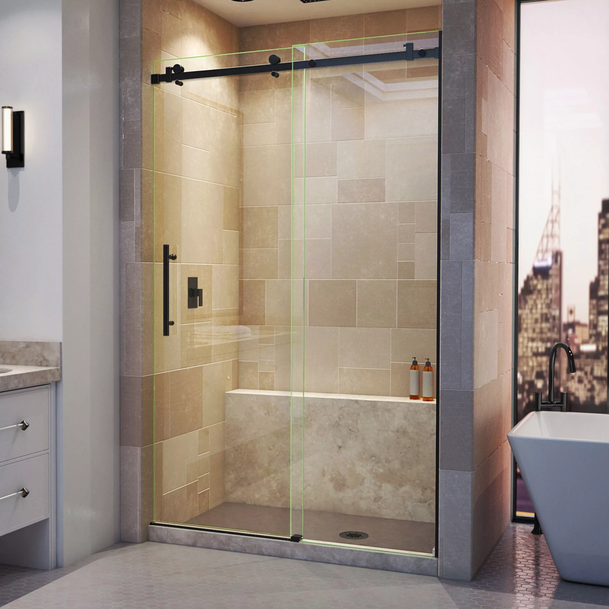 Enigma Air Satin Black Frameless Sliding Shower Door