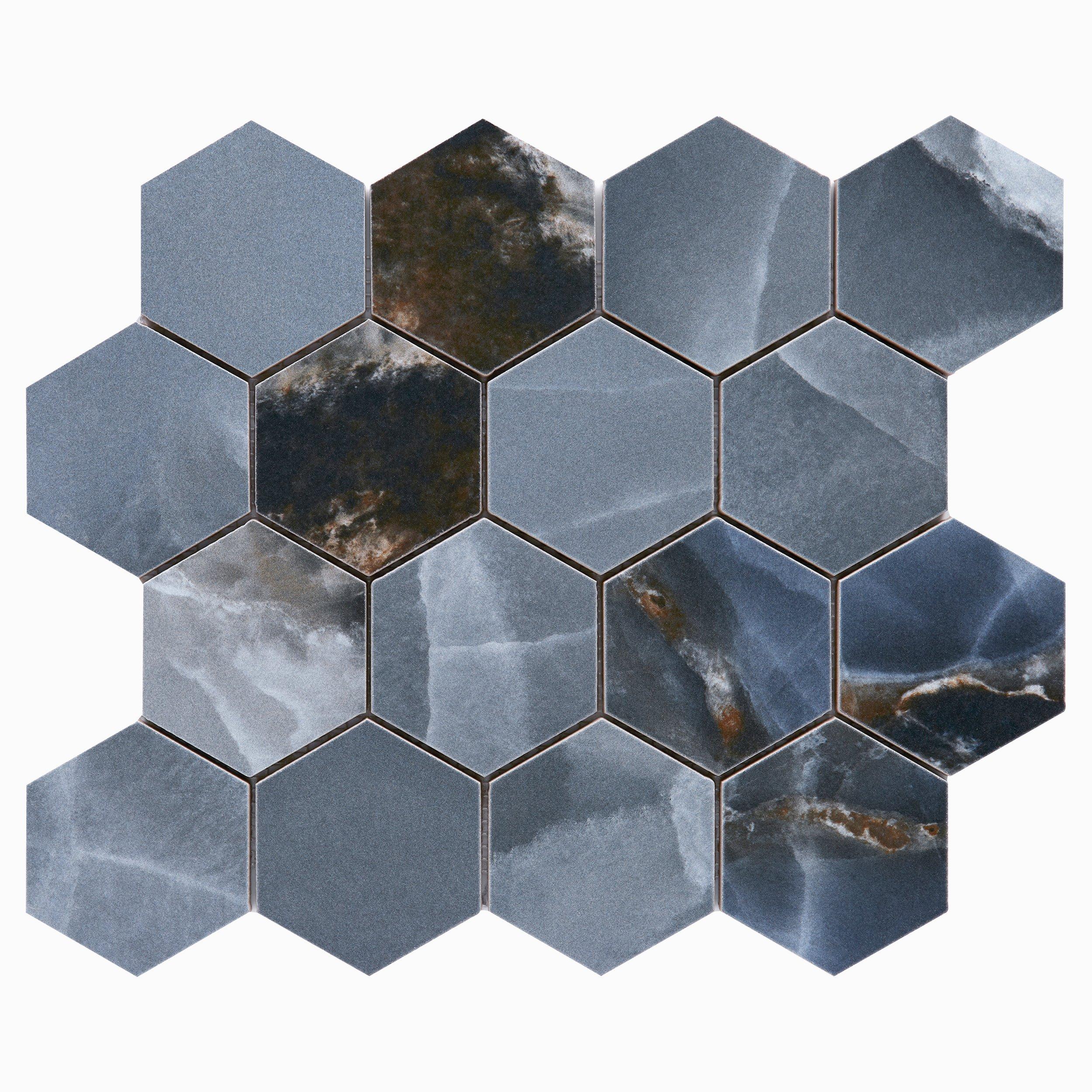 Belize Azul Polished Hexagon Porcelain Mosaic