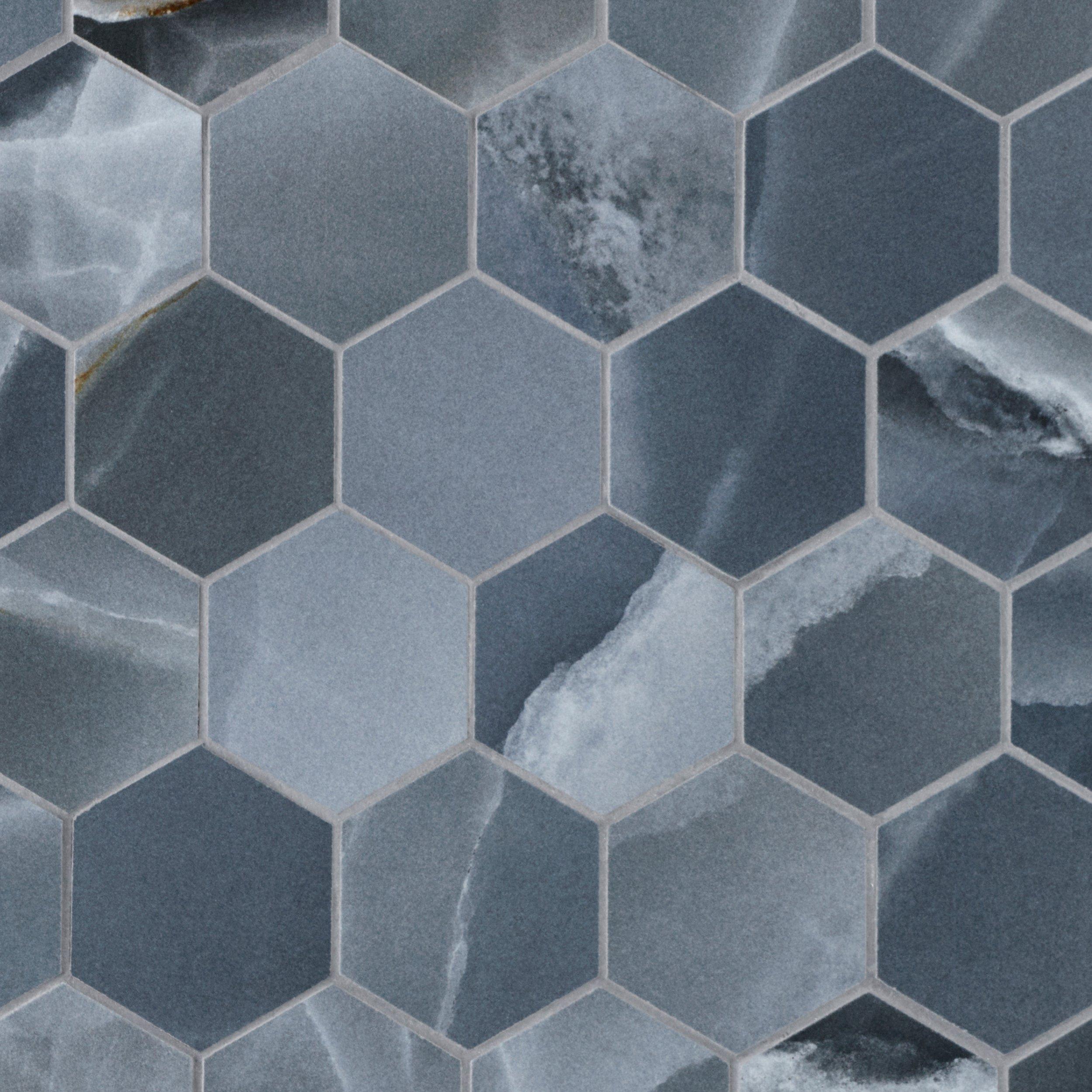 Belize Azul Polished Hexagon Porcelain Mosaic