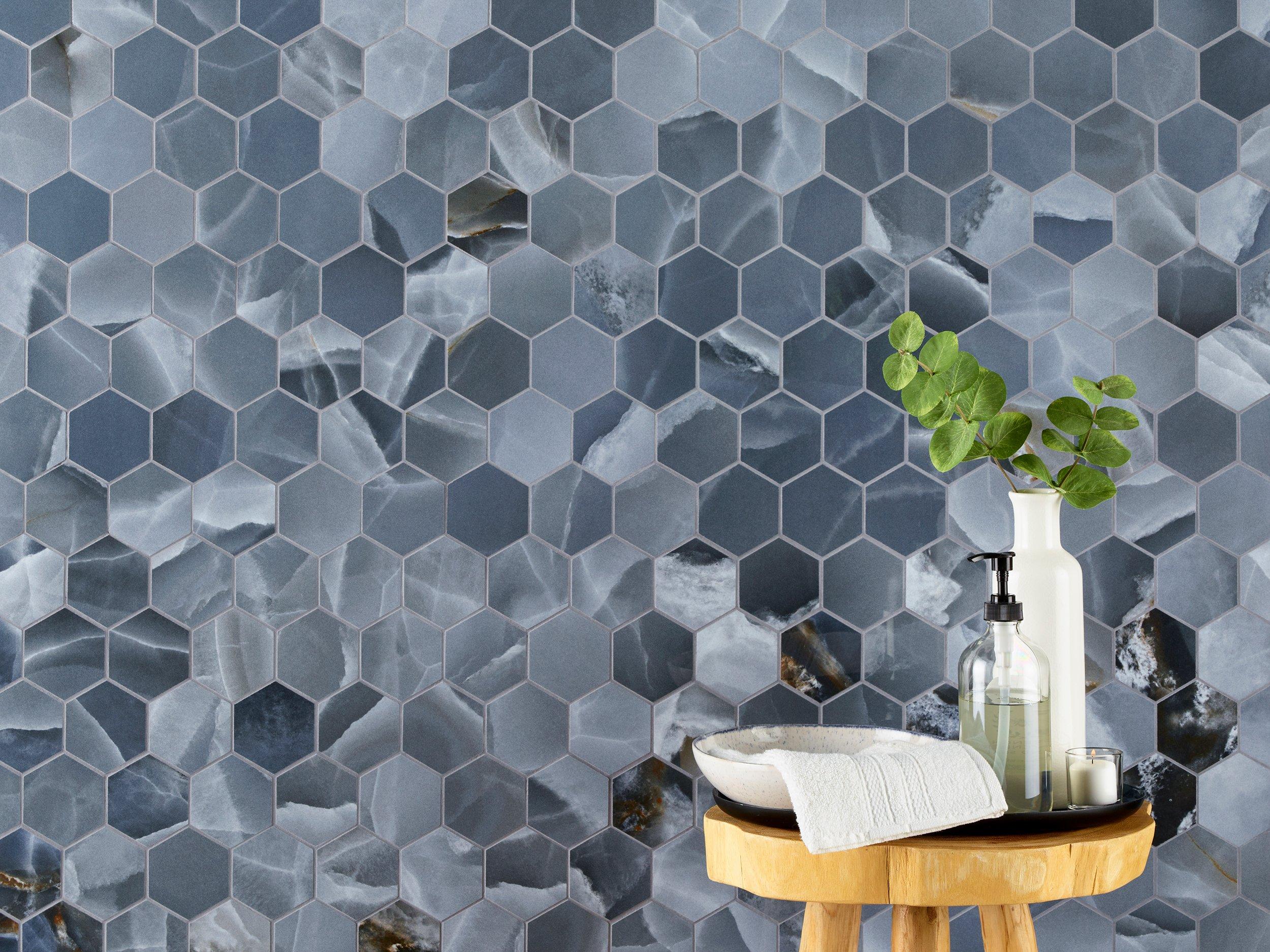 Belize Azul Polished Hexagon Porcelain Mosaic